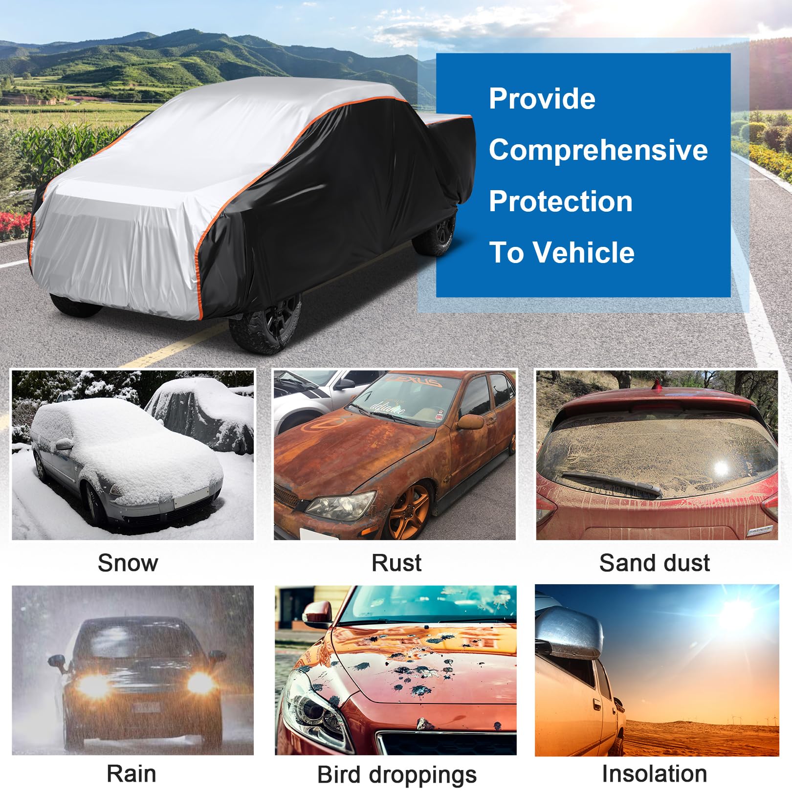 10 Layers Truck Cover Waterproof All Weather Heavy Duty Sun Snow Wind Protection Outdoor Pickup Cover With Cotton, Universal Fit