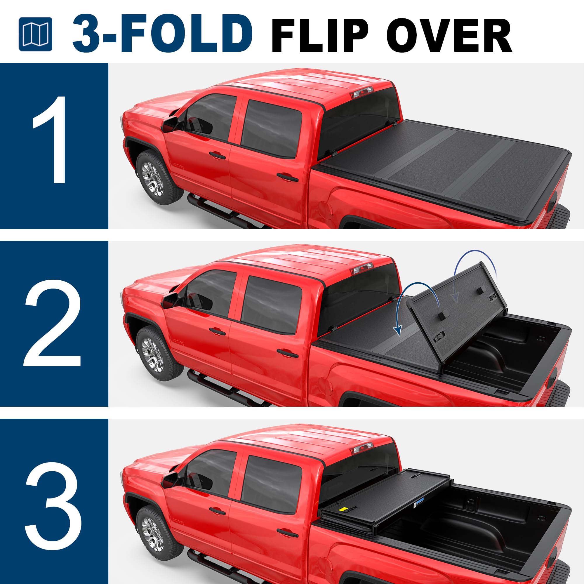 Mostplus Fiberglass Tri Fold Tonneau Cover Hard Truck Bed Compatible With 2007-2025 Chevy Chevrolet Silverado Gmc Sierra 1500 Fl