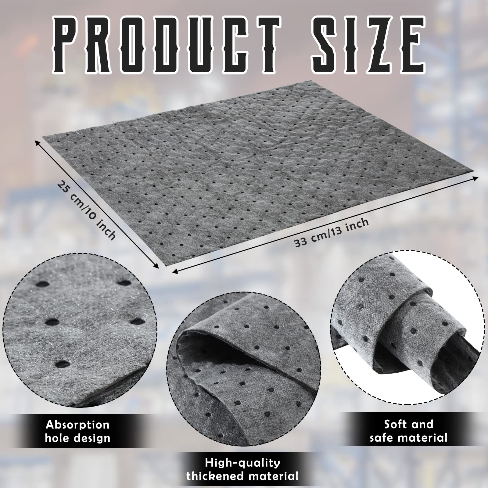 Hoolerry Oil Absorbent Pads - Dimpled Garage Mat, 9.8x13 Inch, Gray, 100 Pcs, Cotton for Oil Spill & Water Absorption