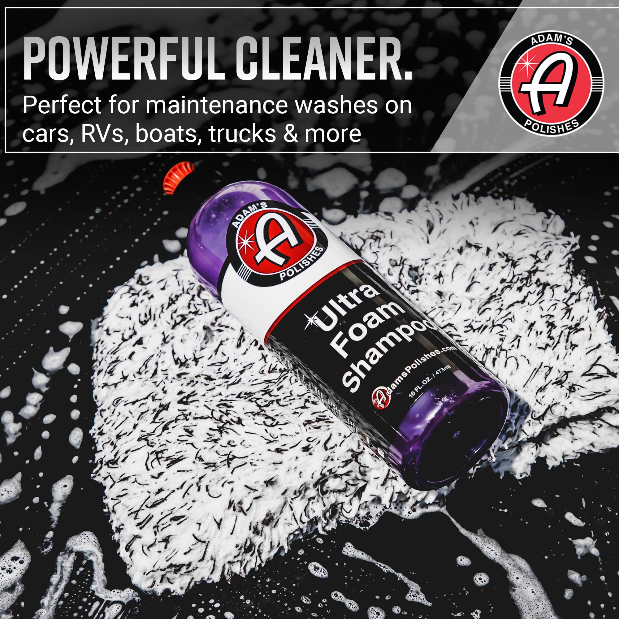 Adam'S Polishes Ultra Foam Shampoo 16Oz - Our Most Sudsy Car Shampoo Formula Ever - Ph Neutral Formula For Safe, Spot Free Cleaning - Ultra Slick Formula, Wont Scratch Or Leave Water Spots