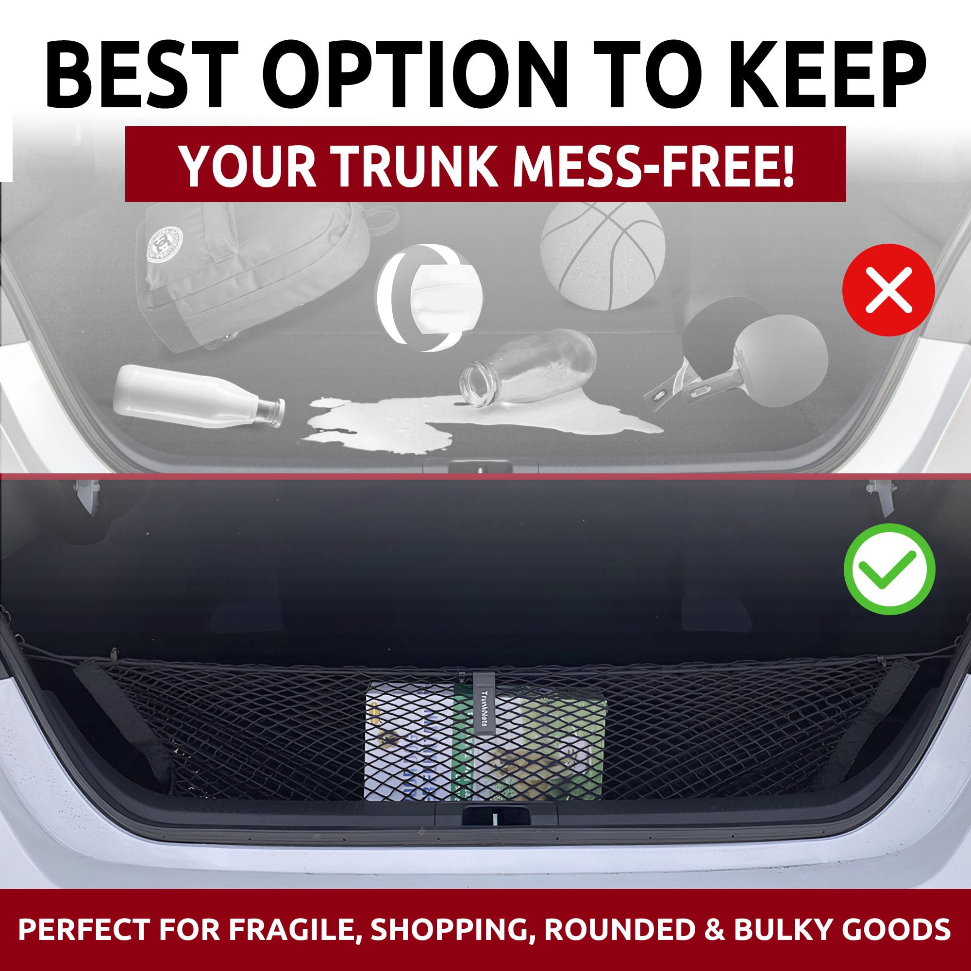 Trunk Envelope Style Mesh Cargo Net For Toyota Camry 2018-2022- Car Accessories - Premium Trunk Organizer And Storage - Cargo Net For Sedan - Vehicle Carrier Organizer For Toyota Camry