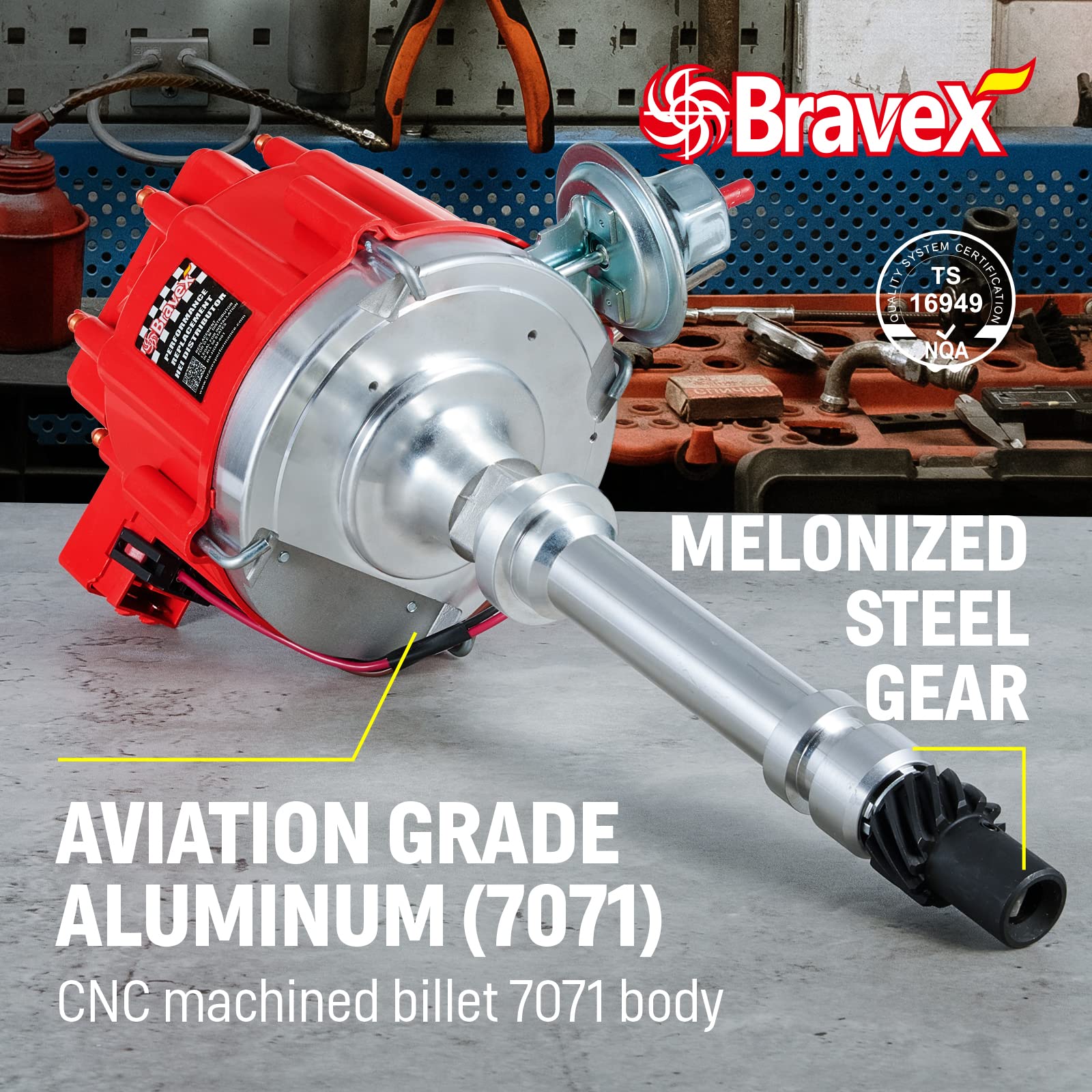 Bravex HEI Distributor for Chevy SBC/BBC 283-454, Model HMG001JAC, 65k Coil, 7500RPM Performance Red Cap