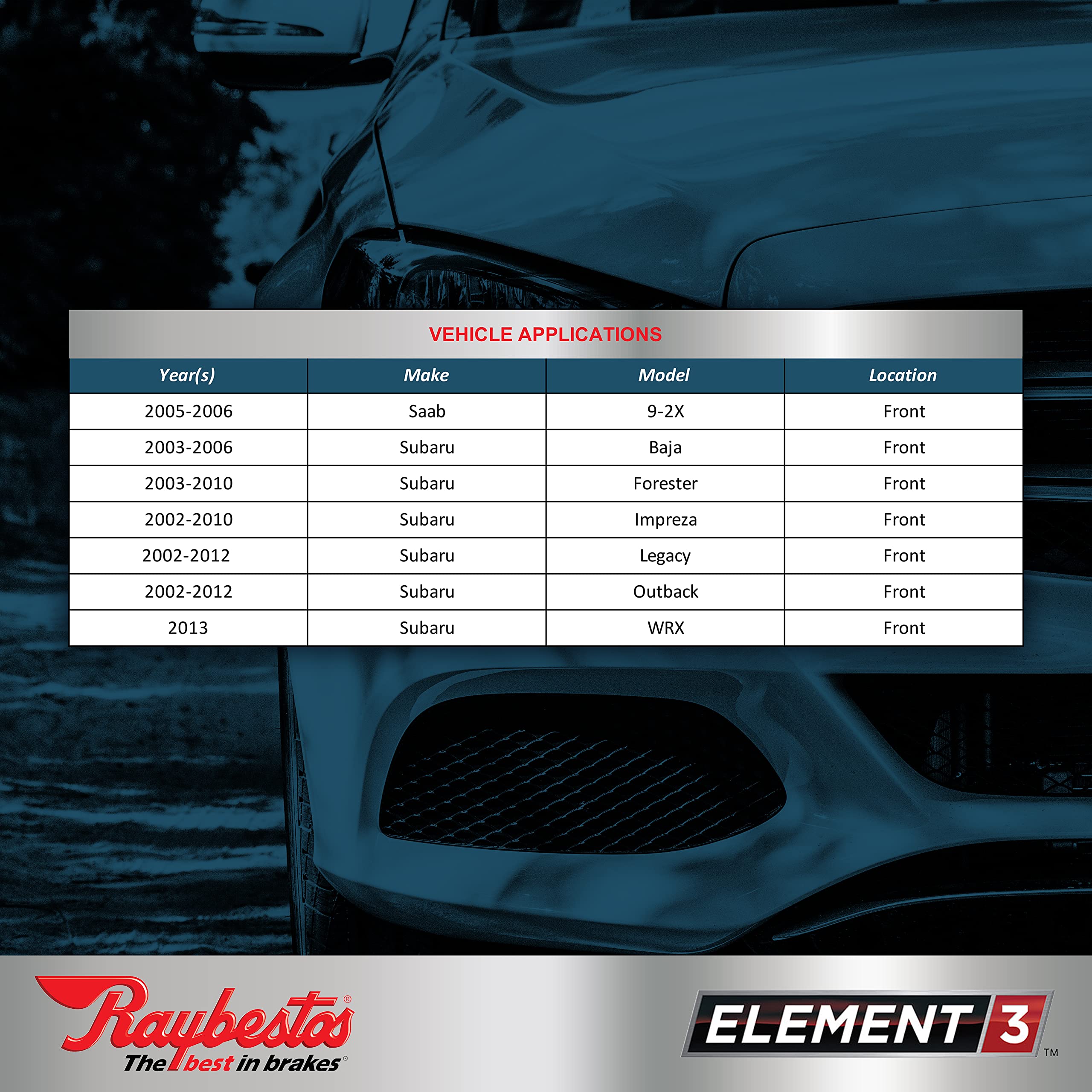 Raybestos Premium Raybestos Element3 Eht Replacement Front Brake Pad Set For Select Saab 9-2X And Subaru Baja/Forester/Impreza/L