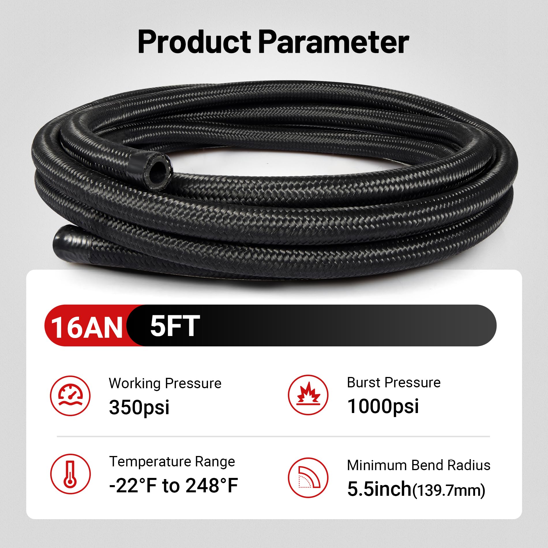 Evil Energy 16An Fuel Line, An16 Braided Fuel Hose Nylon Cpe 5Ft Black