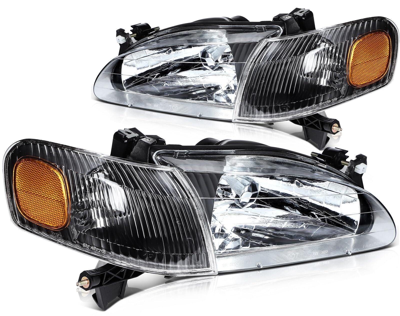 LSAILON Headlight Assembly Replacement Fit 1998-2000 for Toyota For Corolla Headlamp Driver and Passenger Side Clear Lens Black 