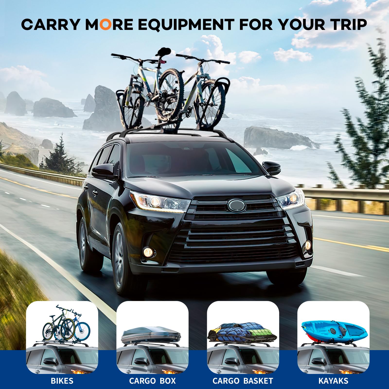 Wonderdriver Roof Rack Cross Bars 220Lb Compatible With Toyota Highlander 2014-2019 Xle Limited & Se & Le Plus & Le With Anti-Theft Metal Lockable Heavy Duty Crossbars Black Rooftop Luggage Carrier