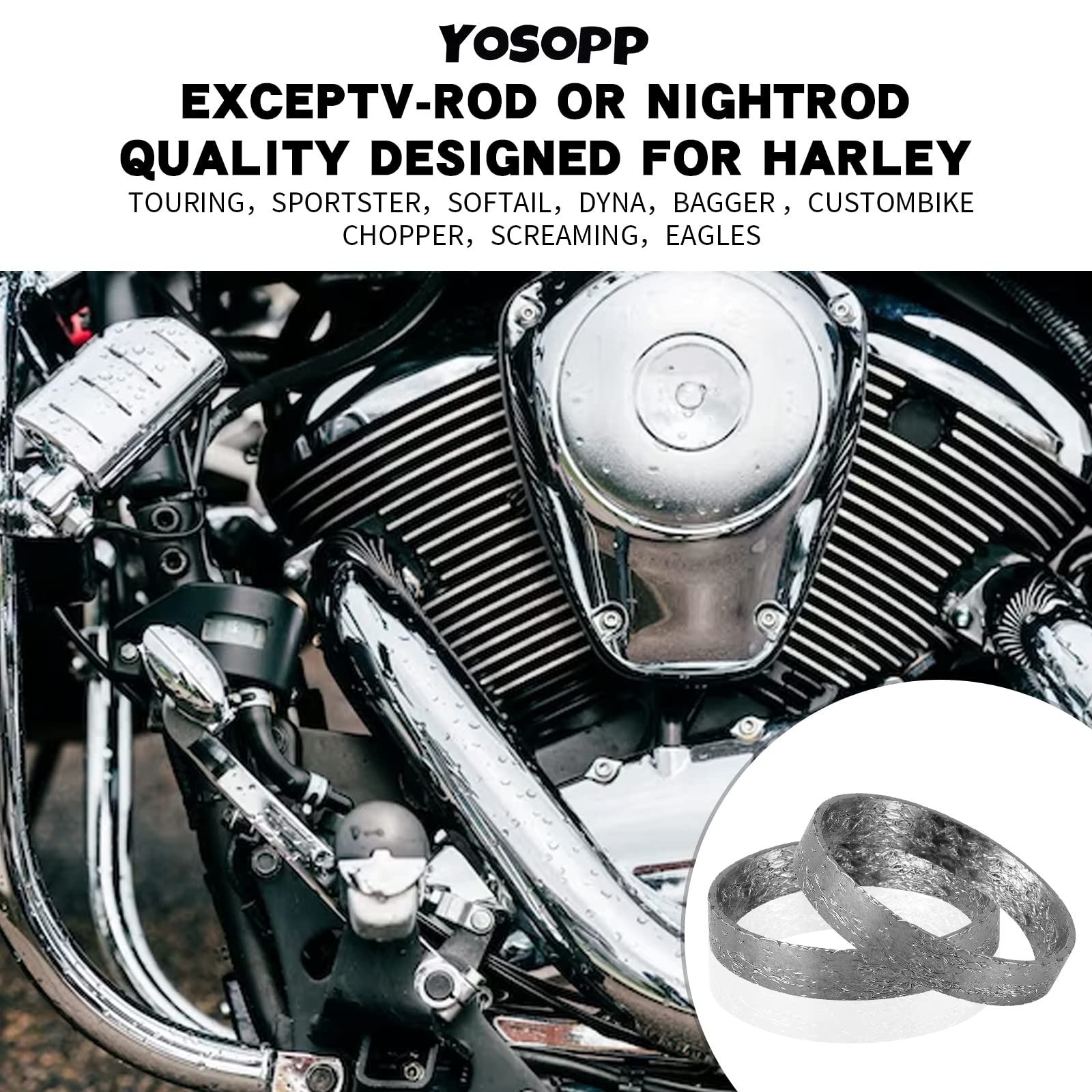 Yosopp Cone Exhaust Gasket For Harley, Made Of Graphite & Steel Mesh - Fits 1984-Later Most Harley Davidson Bikes: Touring, Spor