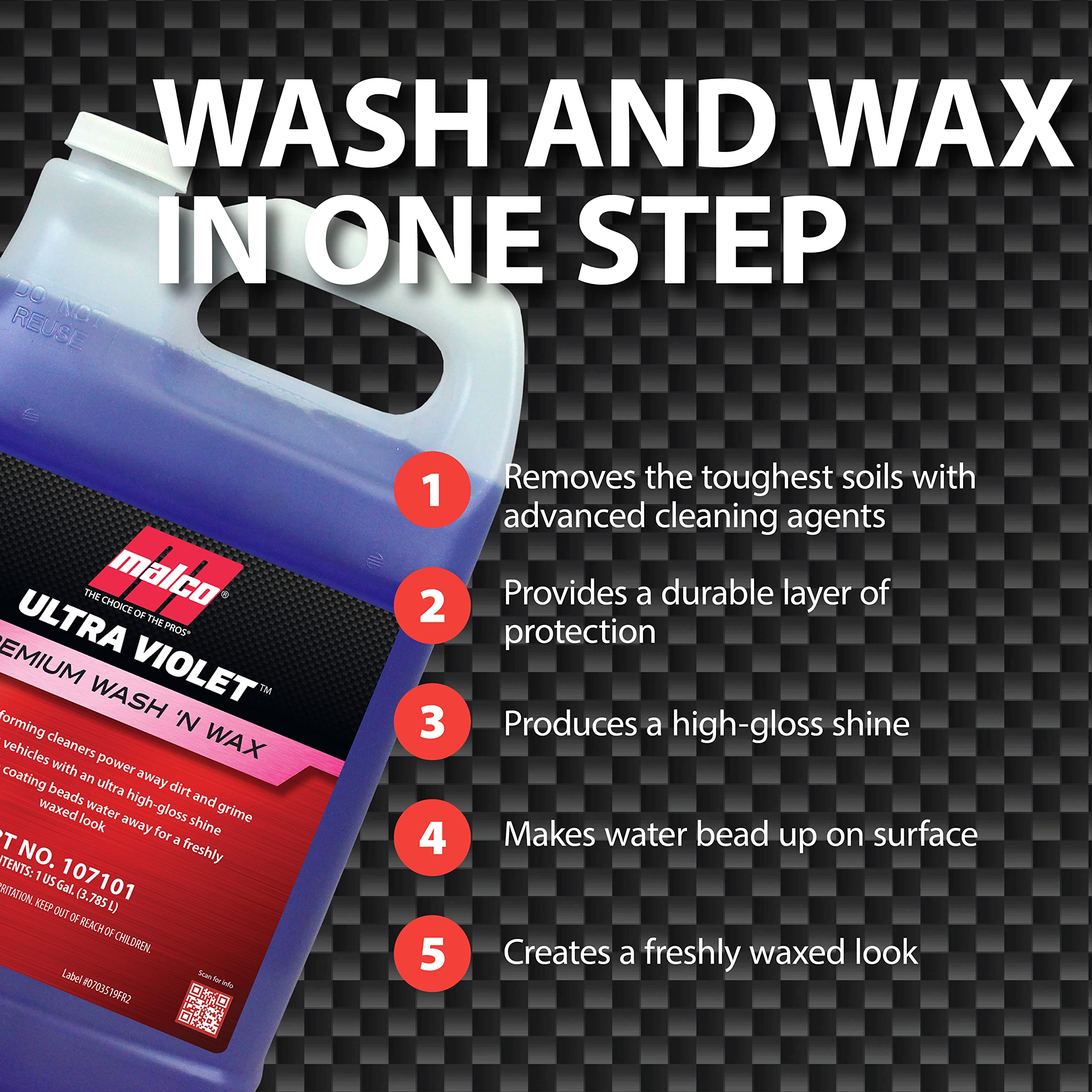 Malco Ultra Violet Premium Wash'n Wax - 2-In-1 Car Wash & Wax, 1 Gallon, High-Gloss Shine, Model 13