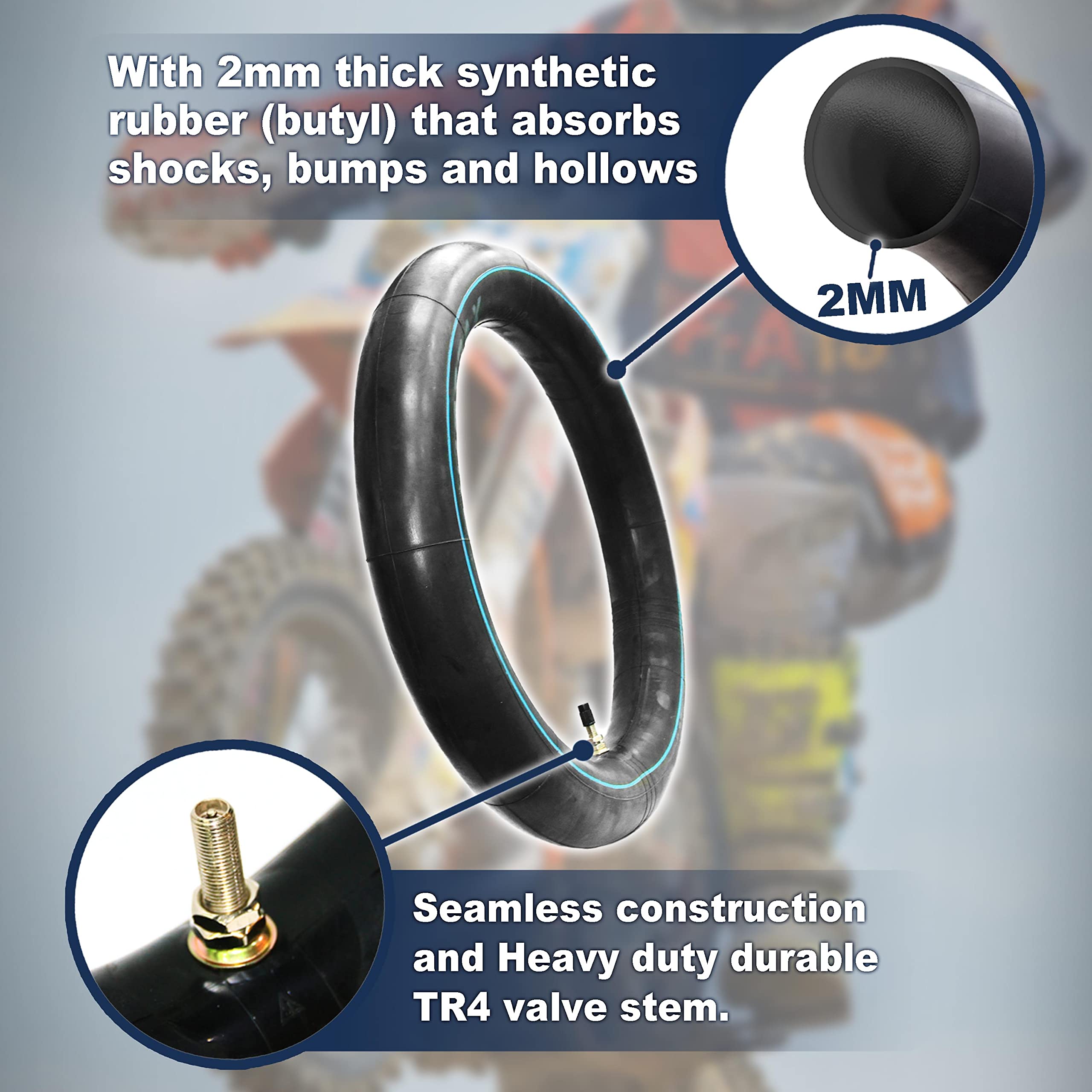 Pivotrax 90/100-14 (3.00-14) 14 Heavy Duty Mini Dirt Bike Inner Tube - 2 Mm Reinforced Thickness - Tr4 Valve Stem Straight