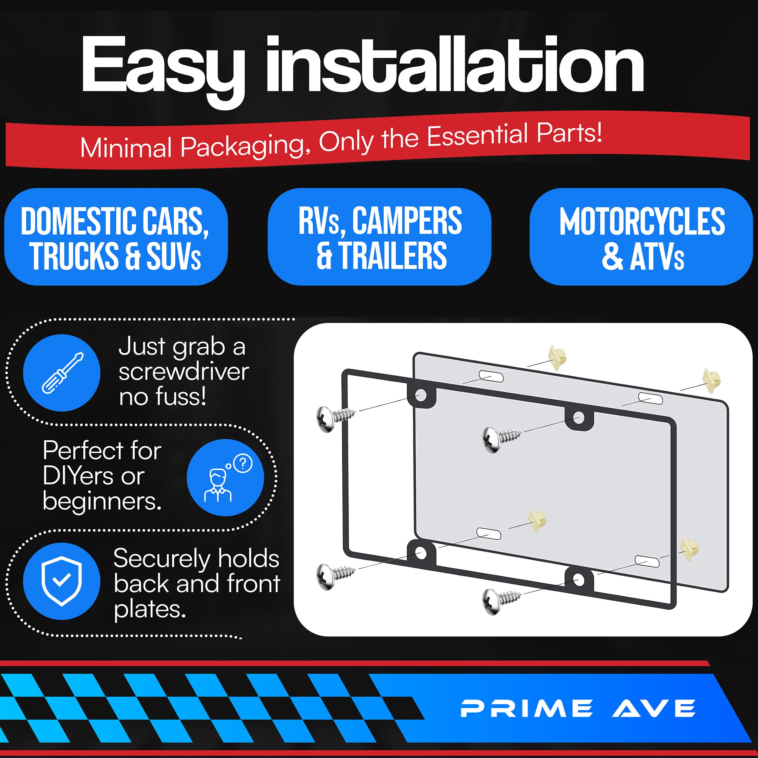 Prime Ave Stainless Steel Screws With Nylon Inserts For Securing License Plates, Frames & Covers 4755299 3907444 A11719 (Set Of