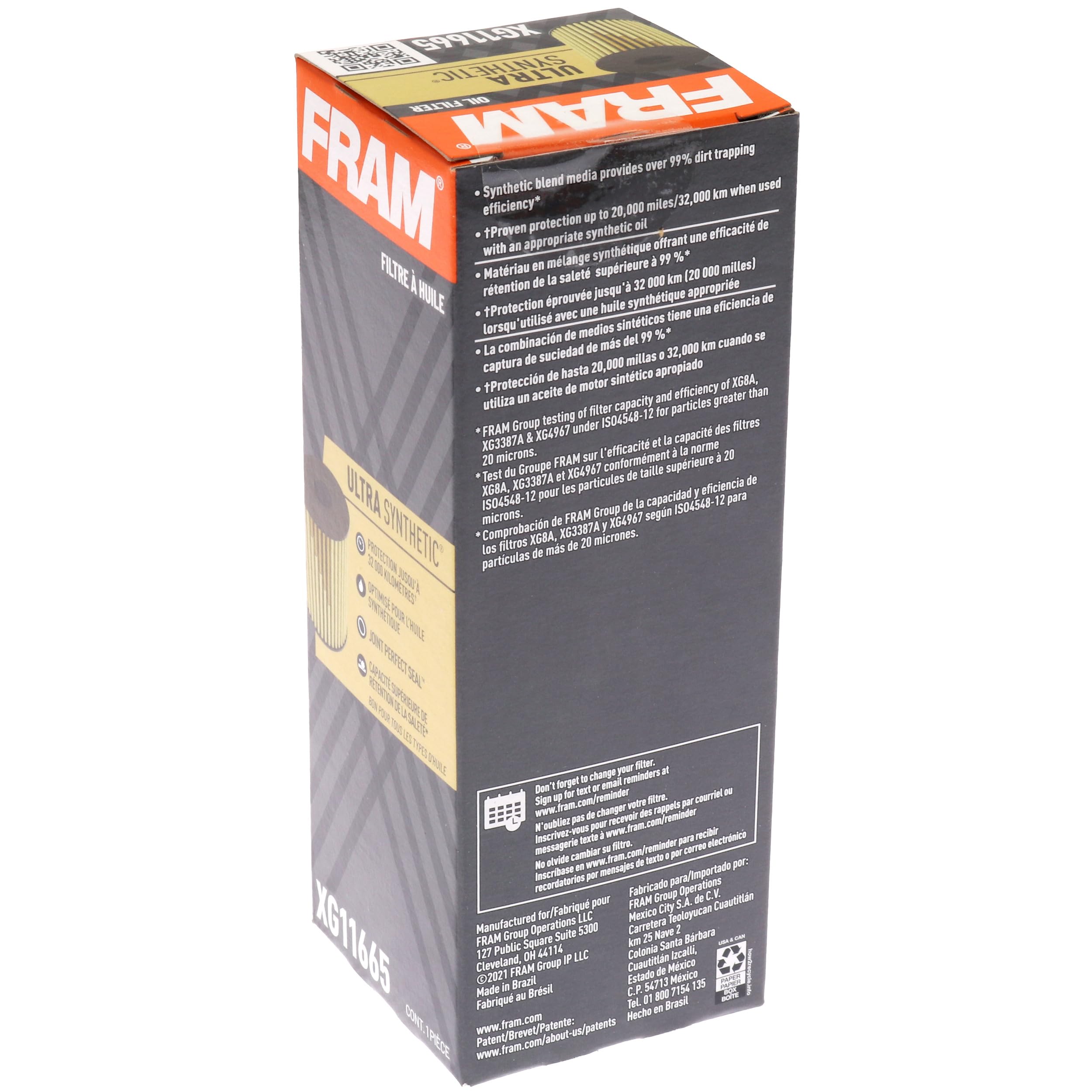 Fram Ultra Synthetic Automotive Replacement Oil Filter, Designed For Synthetic Oil Changes Lasting Up To 20K Miles, Xg11665 (Pac