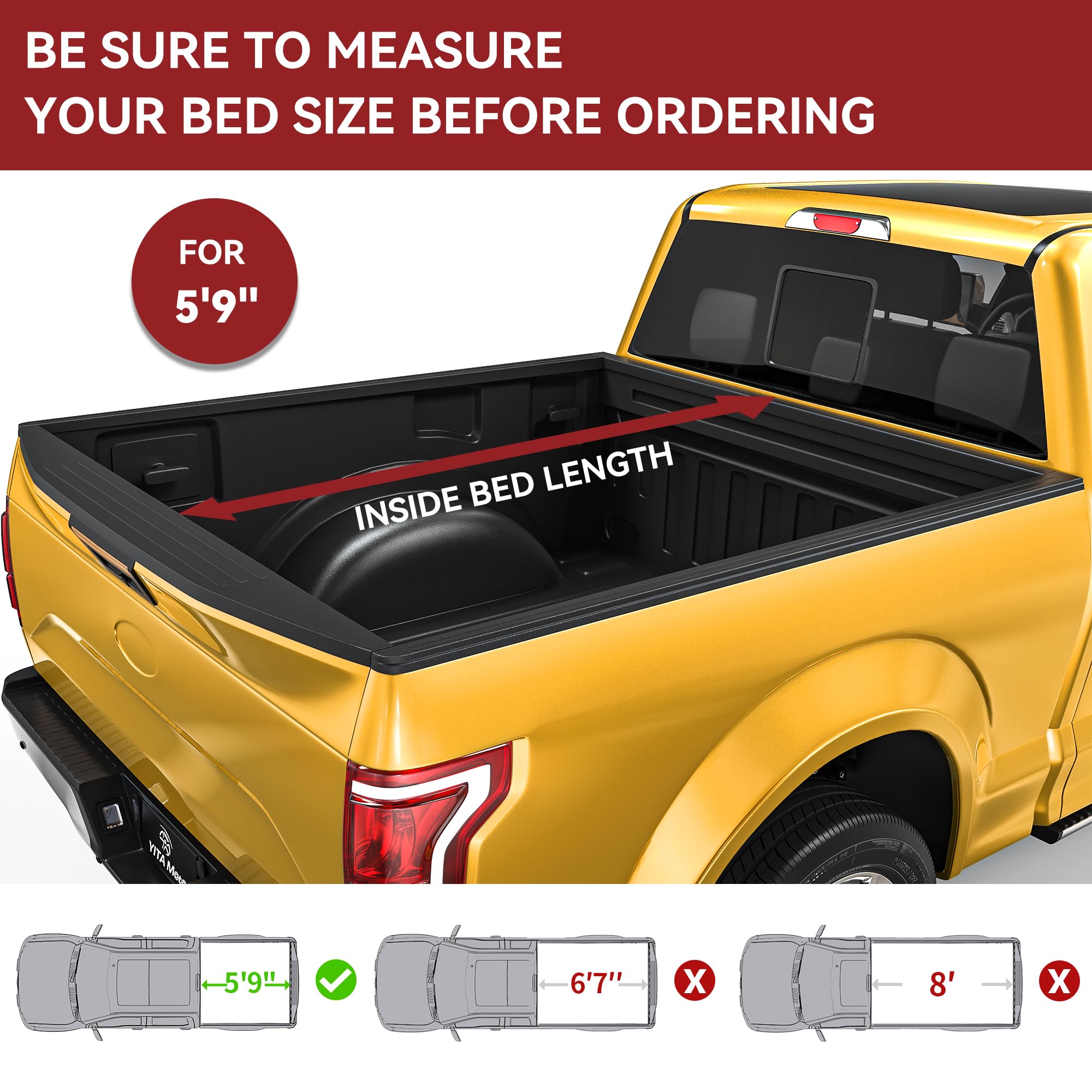 YITAMOTOR Soft Quad Fold Truck Bed Tonneau Cover Fits for Chevy Silverado/GMC Sierra 1500 2007-2013 with 5.8 ft Bed