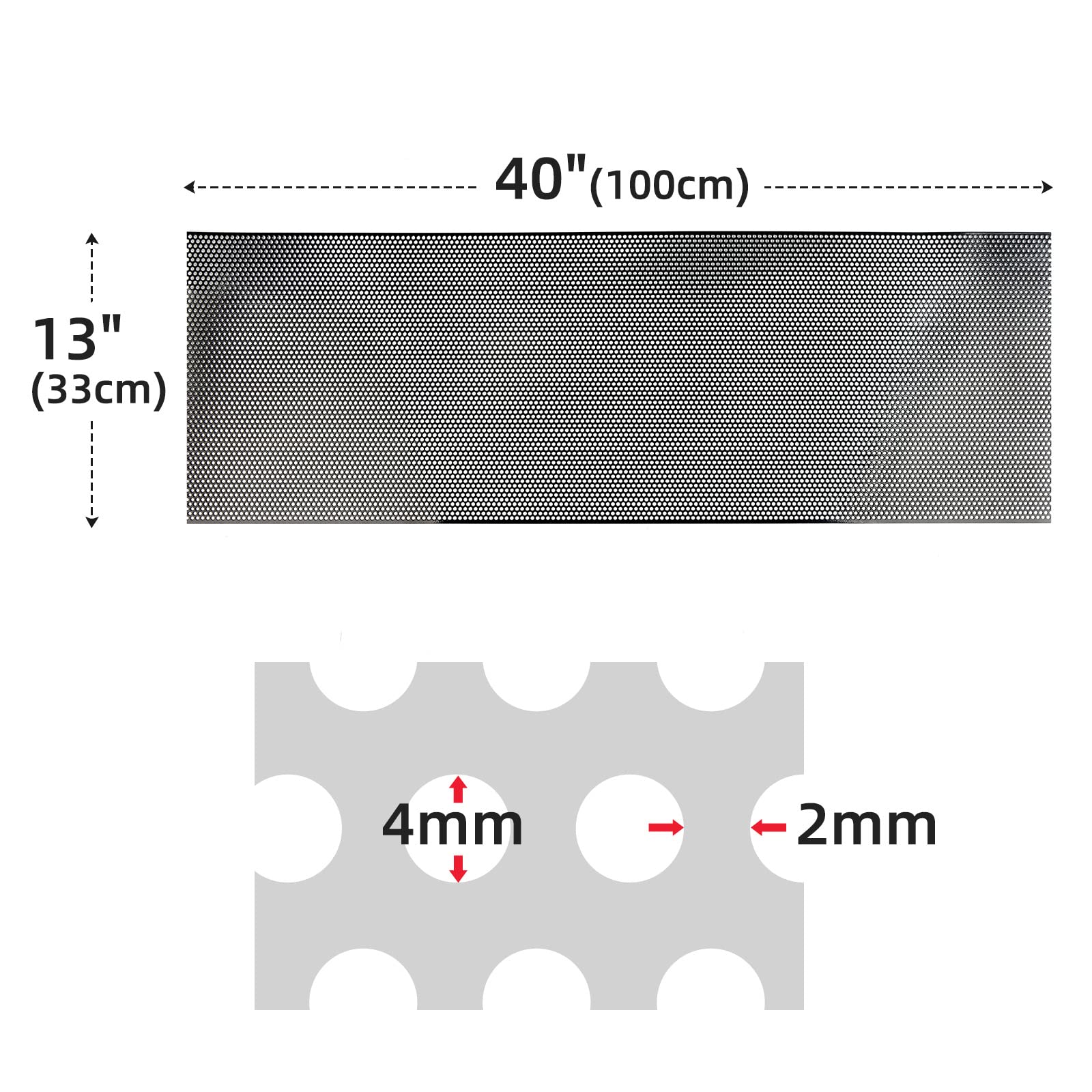 AggAuto 40"x13" Car Grill Mesh - Aluminum Alloy Grille Insert, 4mm Round Holes, Black