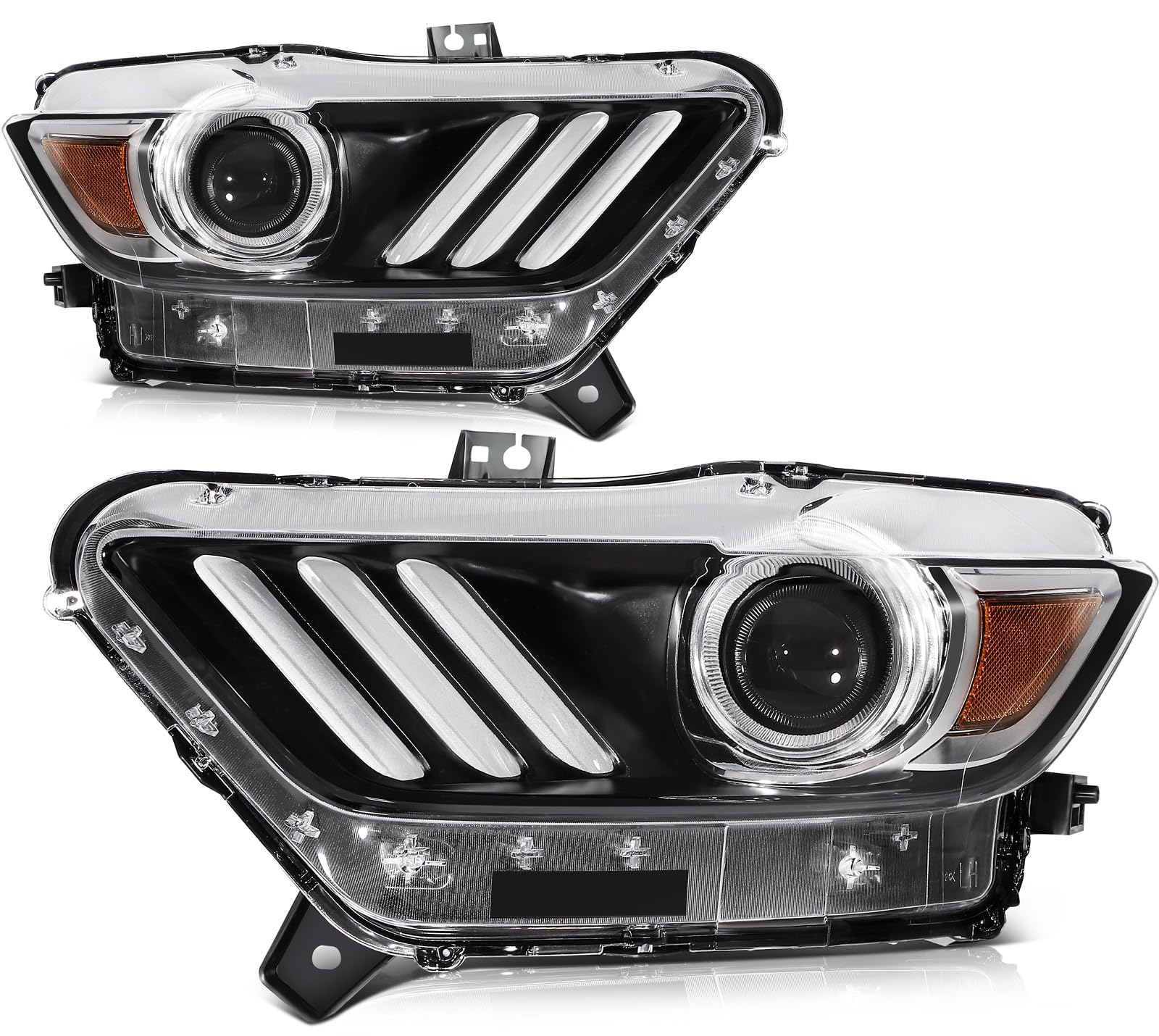LBRST Headlights Fit 2015-2020 for Mustang Driver & Passenger Side Headlight Assembly Black Housing Amber Reflector FO2518124