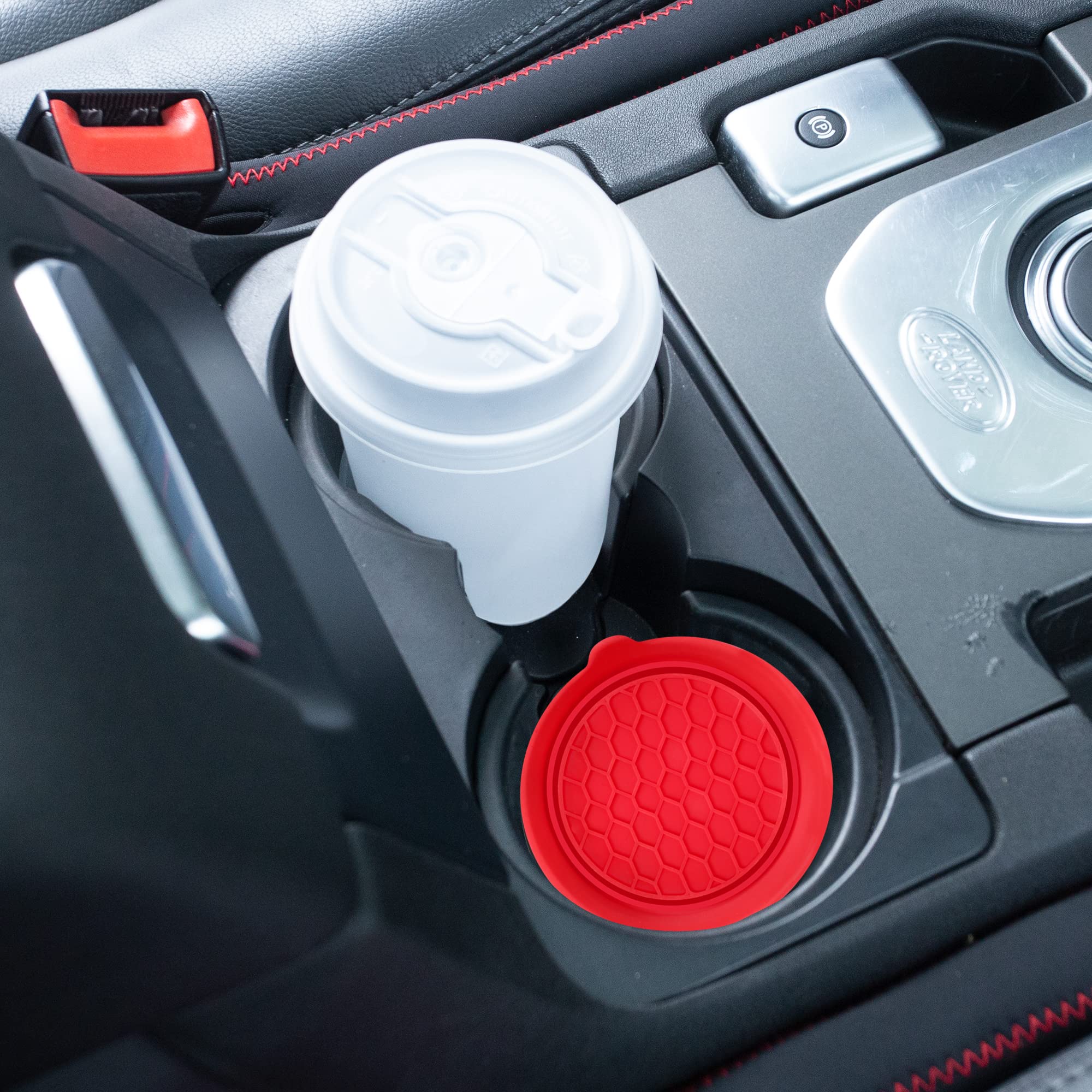 Amooca Car Cup Coaster Universal Automotive Waterproof Non-Slip Cup Holders Sift-Proof Spill Holder Car Interior Accessories 4 Pack Red