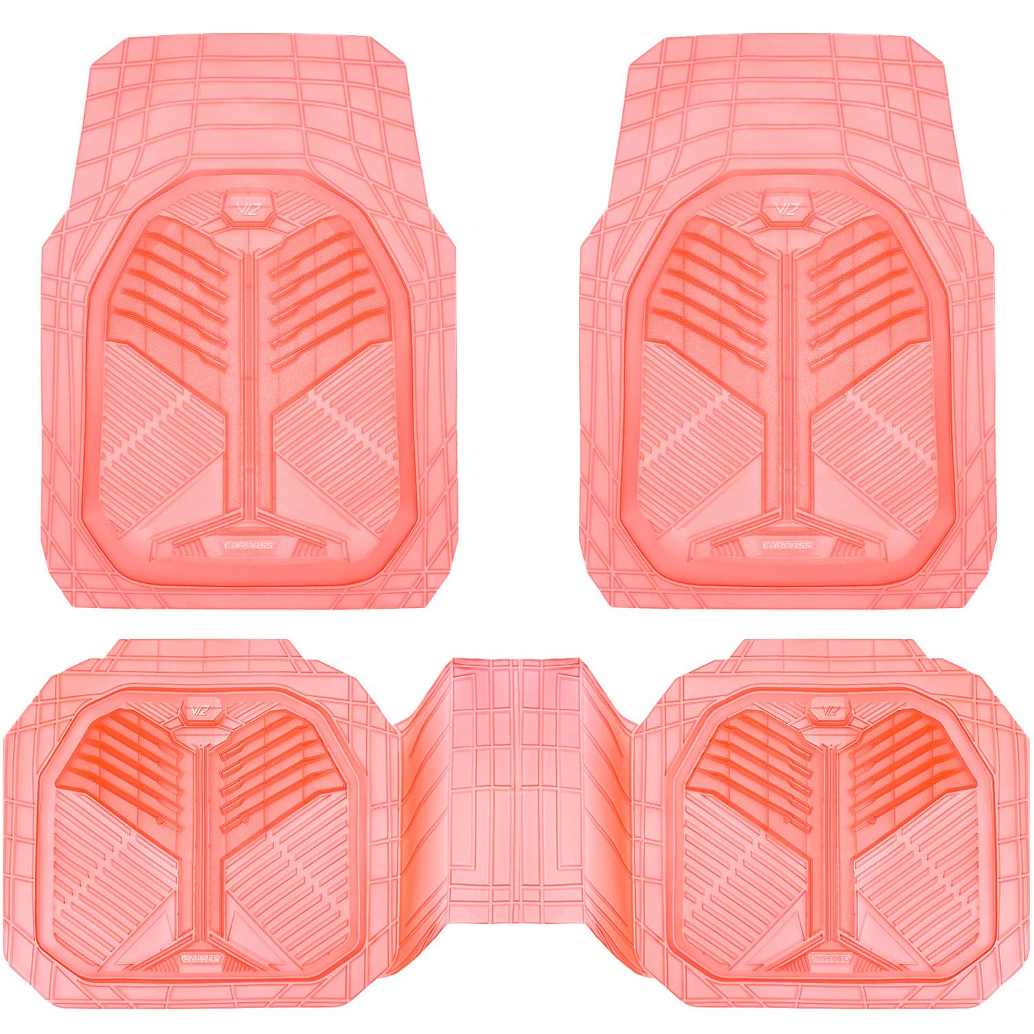 Car Pass Heavy Duty Rubber Car Mats, Deep-Dish All Weather Car Floor Mats Girly For Women, Universal Trim-To-Fit For Suvs Trucks