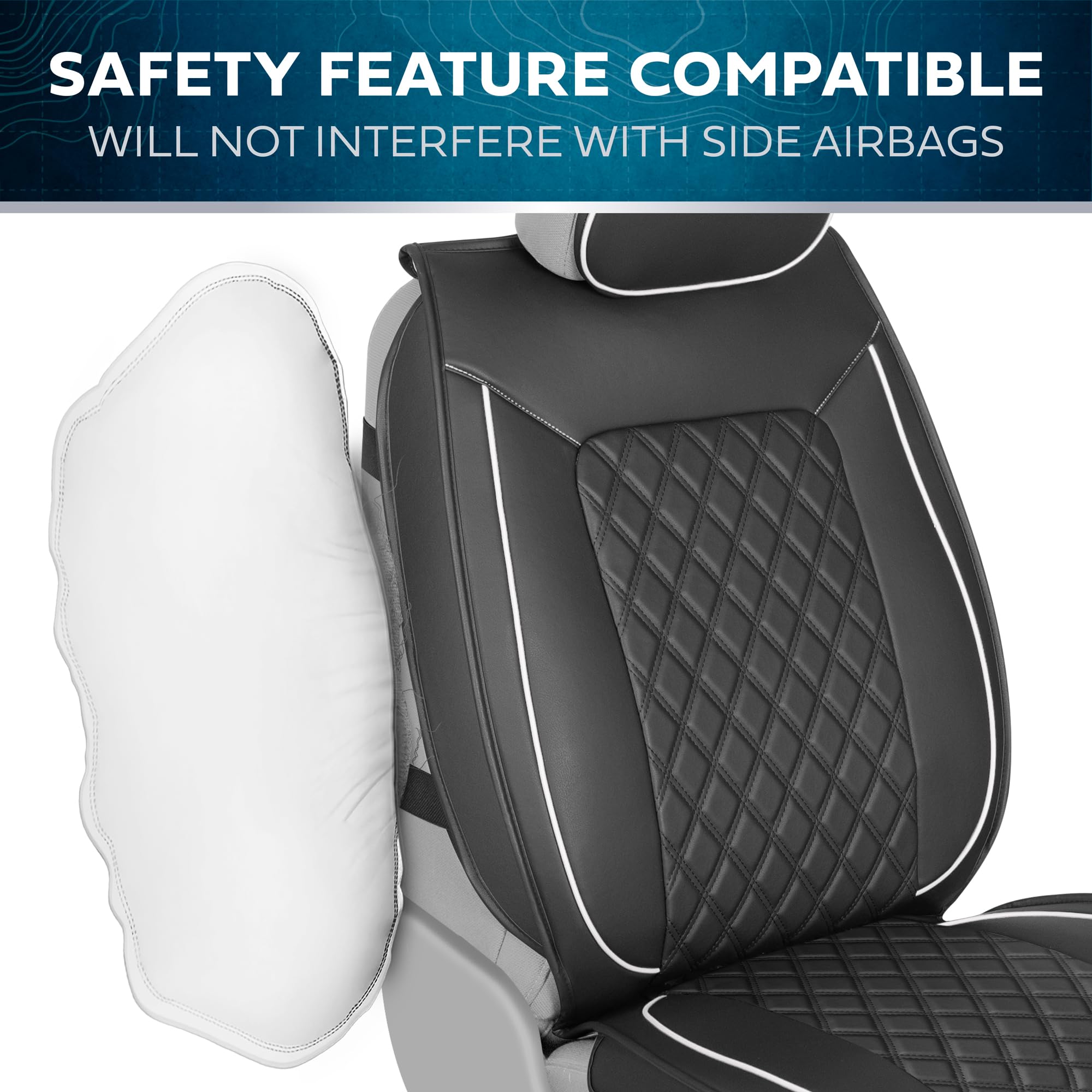 MotorBox Prestige Faux Leather Seat Covers for Cars - (2) Front Semi-Custom Fit Black & White Seat Covers for Trucks & SUV - Aut