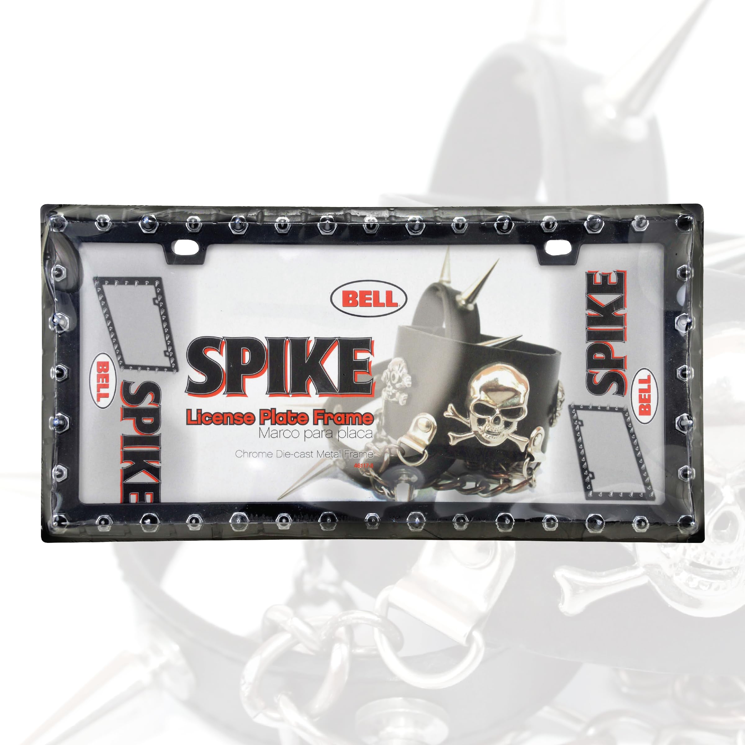 BELL Universal Chrome Spike Design License Plate Frame, Metal, One Size, Multi, Model 22-1-46117-8