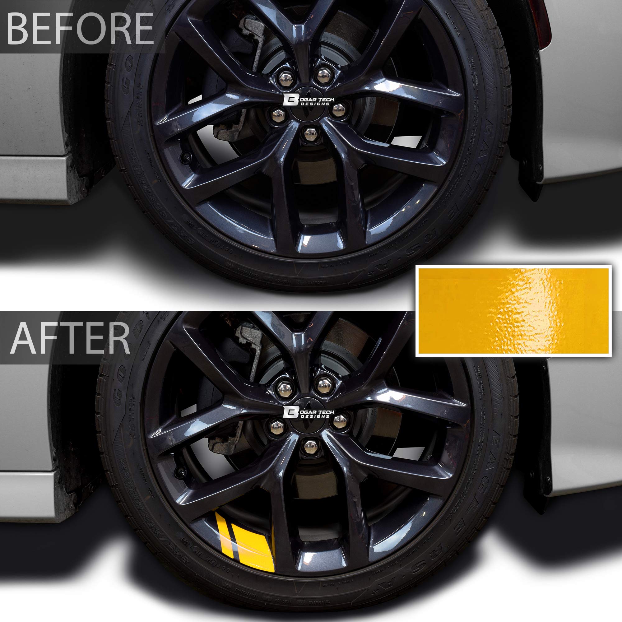 BOGAR TECH DESIGNS Wheel Rim Decal Stripes, Vinyl, Gloss Yellow, 18"-20" Wheels