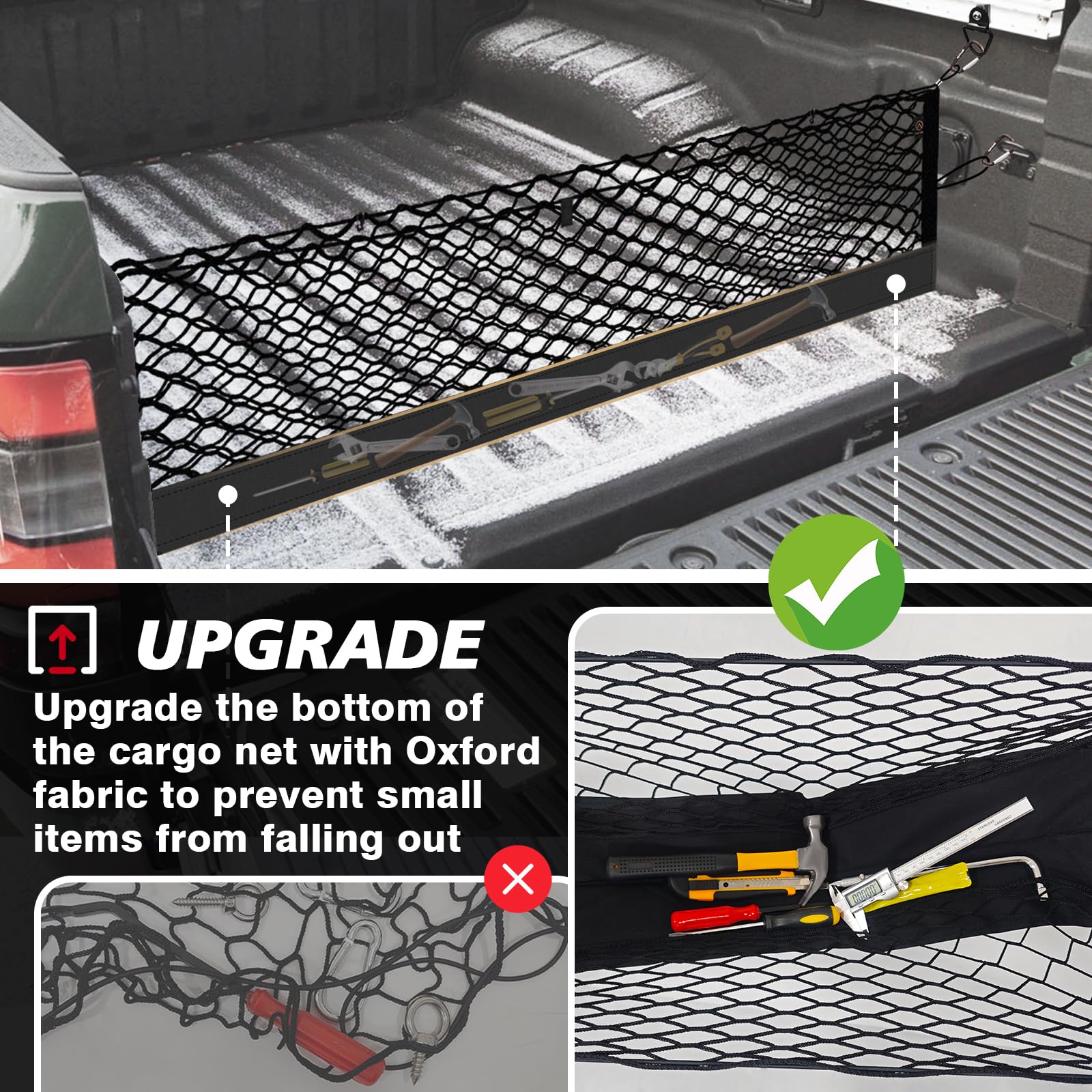 Muslogy Truck Bed Cargo Net for Nissan Frontier 2022-2026, Heavy Duty, Black, 12" Size, Envelope Style with Carabiners