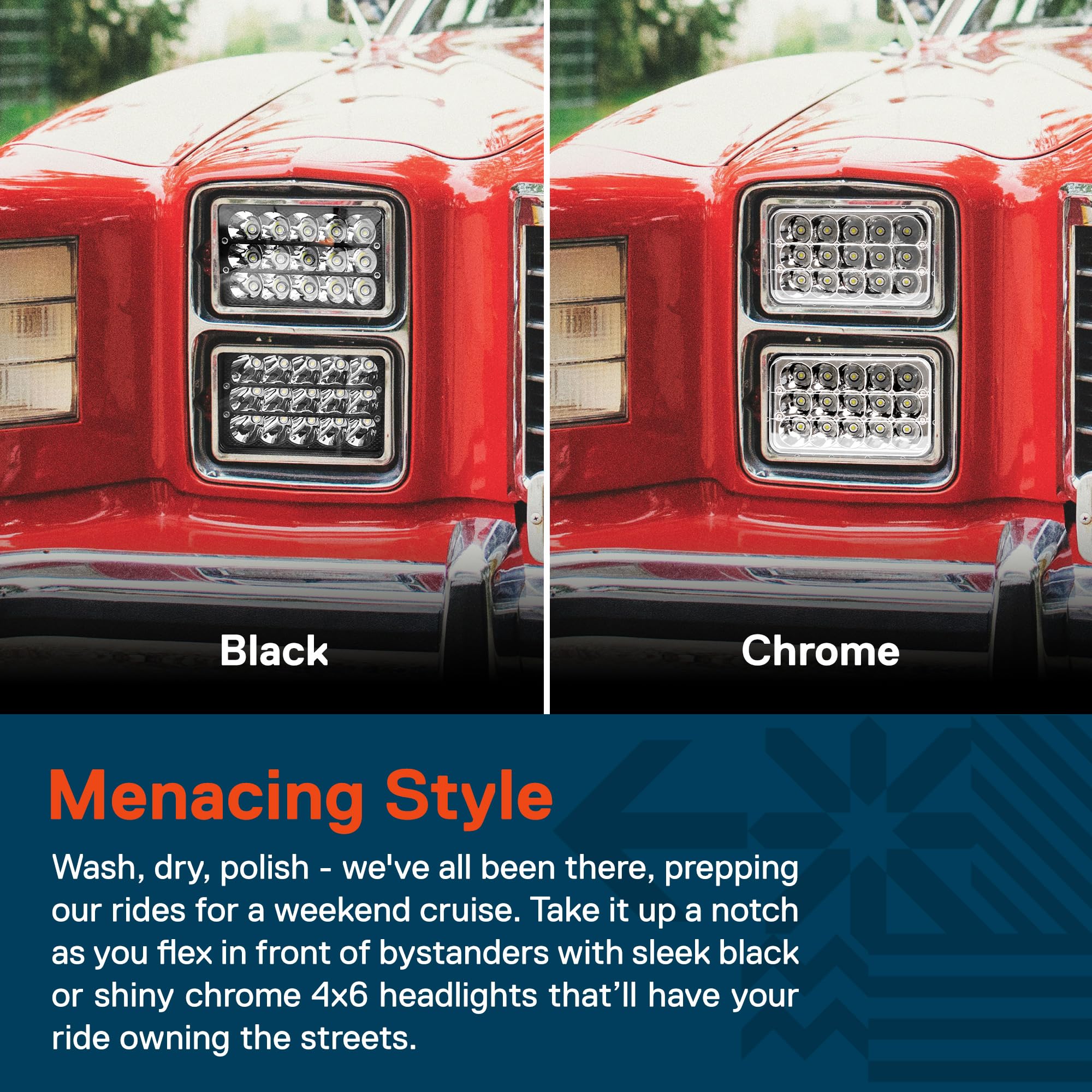 ONLINE LED STORE Chrome LED Headlights Pair - 2pc H4 Sealed Beam for Freightliner Classic XL, Peterbilt 379, Kenworth T600, T800, W900