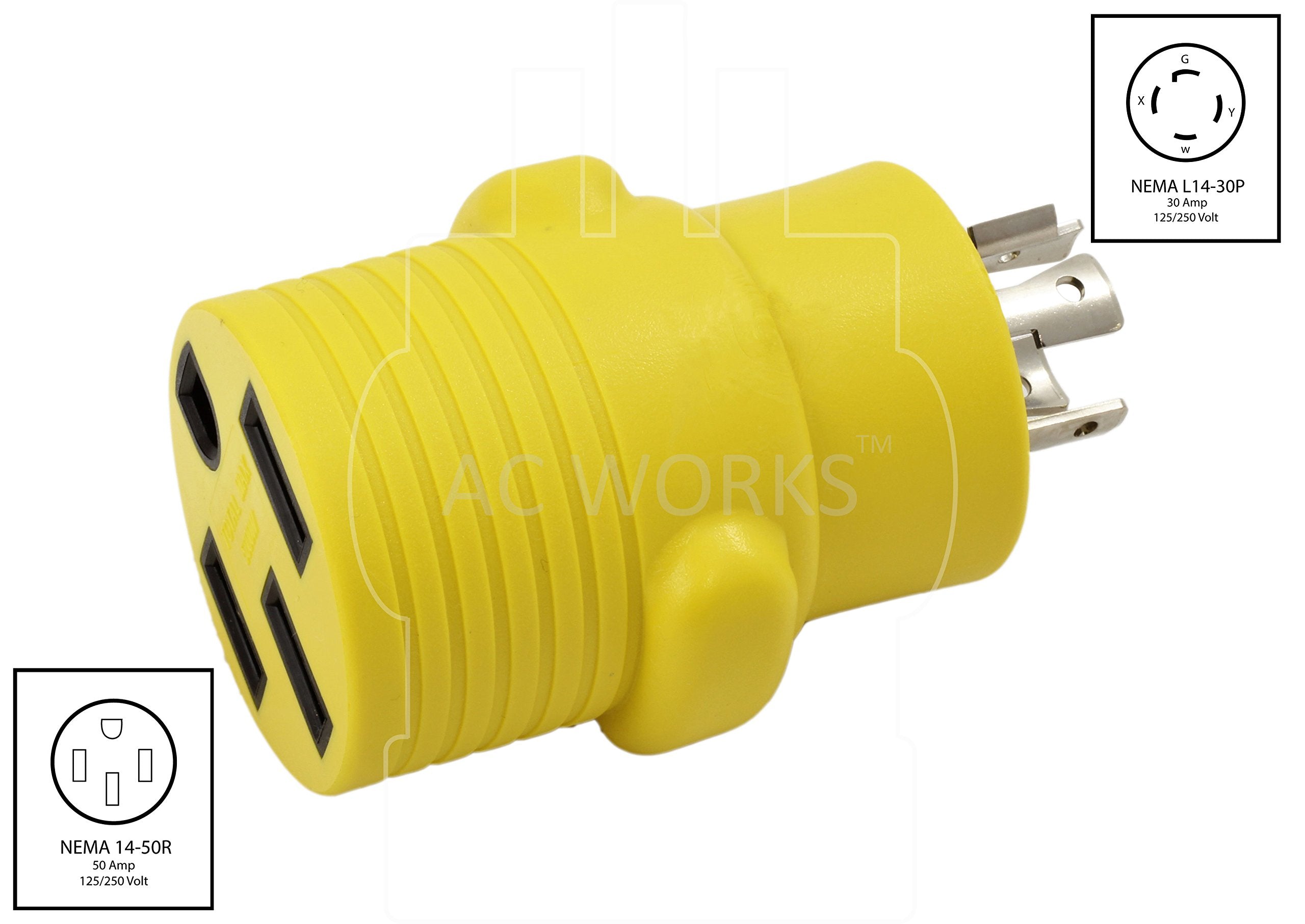 Ac Works Ev Charging Adapter For Tesla Use (L14-20 20A 4-Prong Locking To 50A Rv/Tesla)