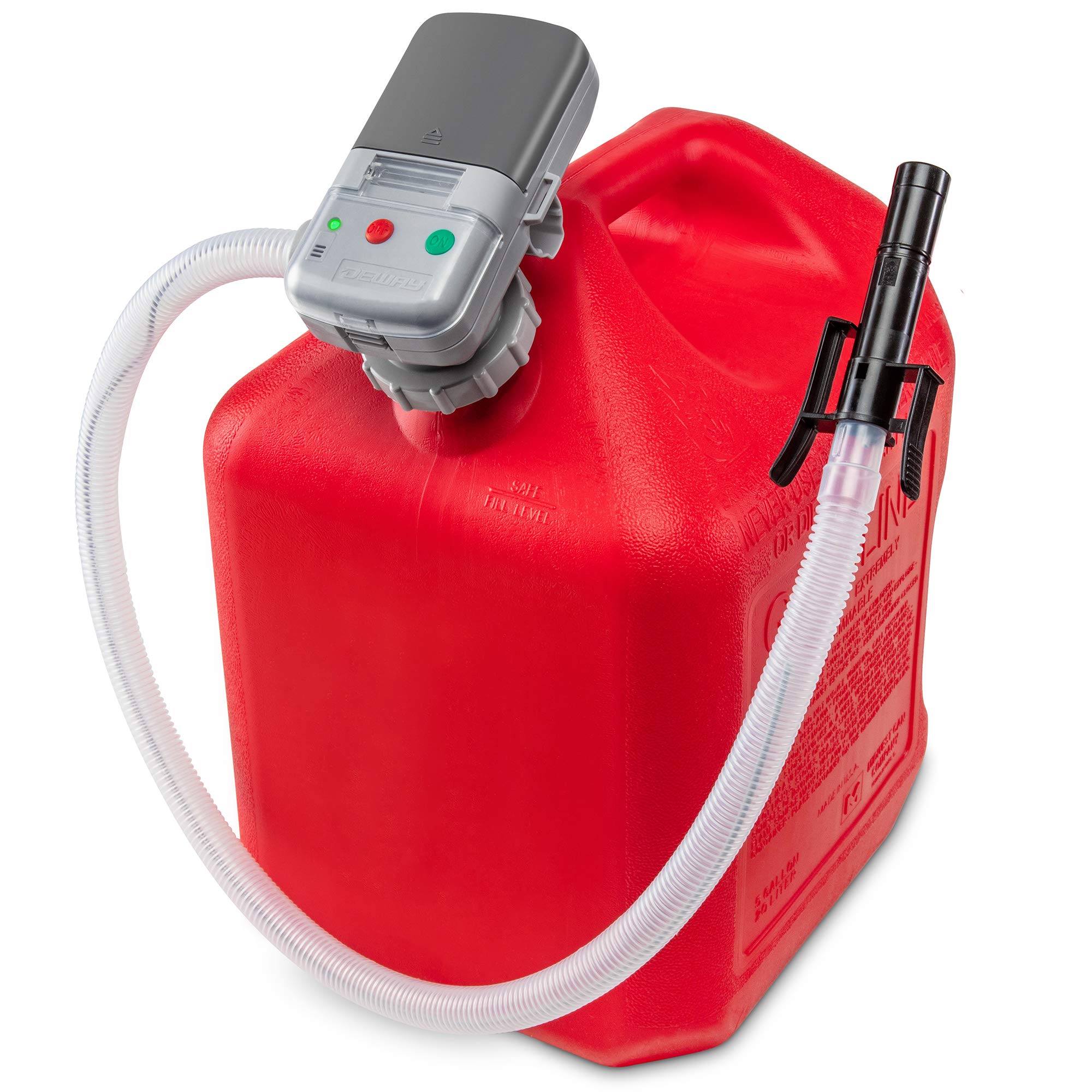 Deway Automatic Fuel Transfer Pump With Auto-Stop, Aa Battery Powered, Advanced Adapter Fits All Size Gas Cans, Extra Long Hose, Portable Liquid Pump For Gasoline, Diesel Fuel & More