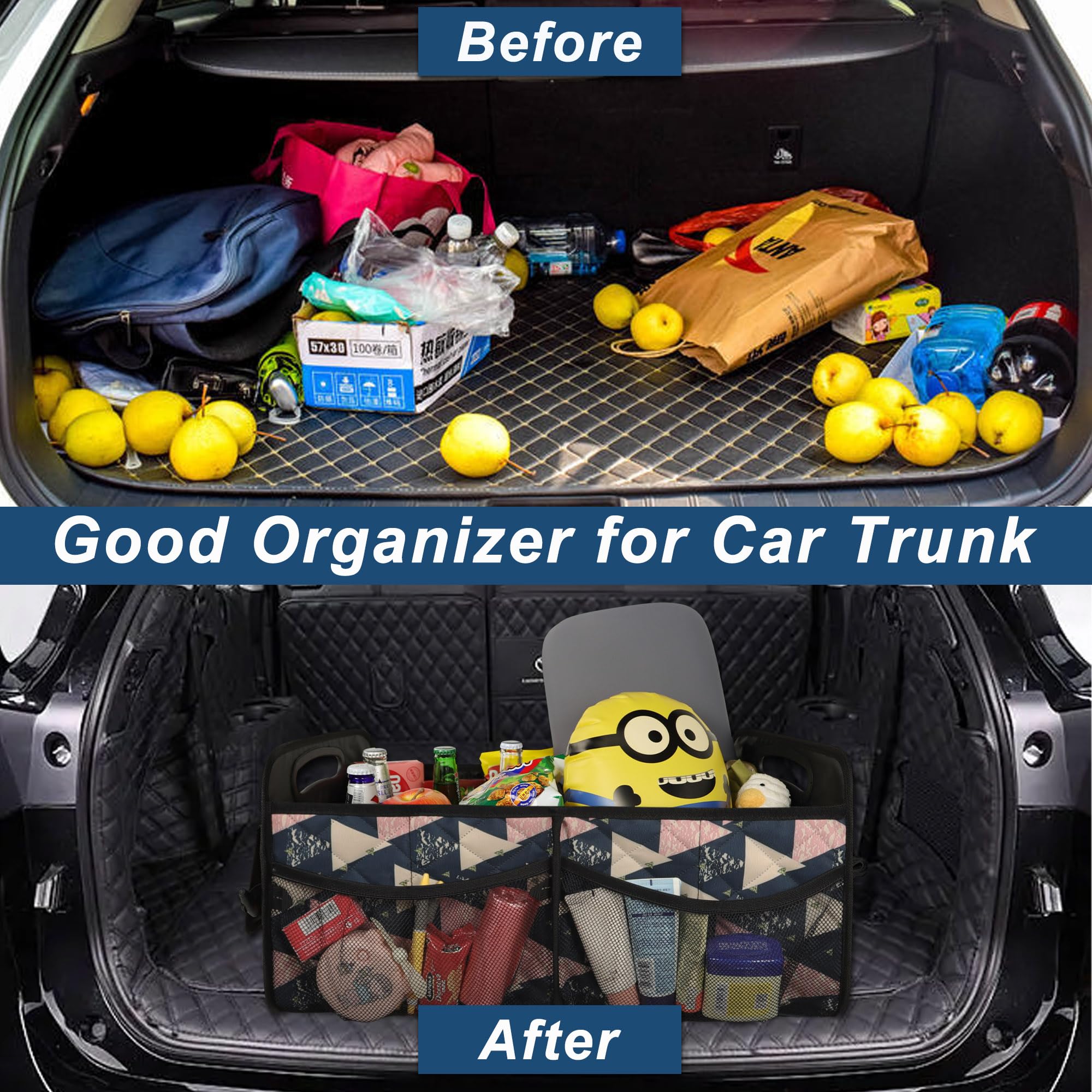 Deosk Trunk Organzier And Storage With 6 Big Pocket,Car Accessories For Women/Men 50L Waterproof Polyester For Car/Suv/Minivan/T