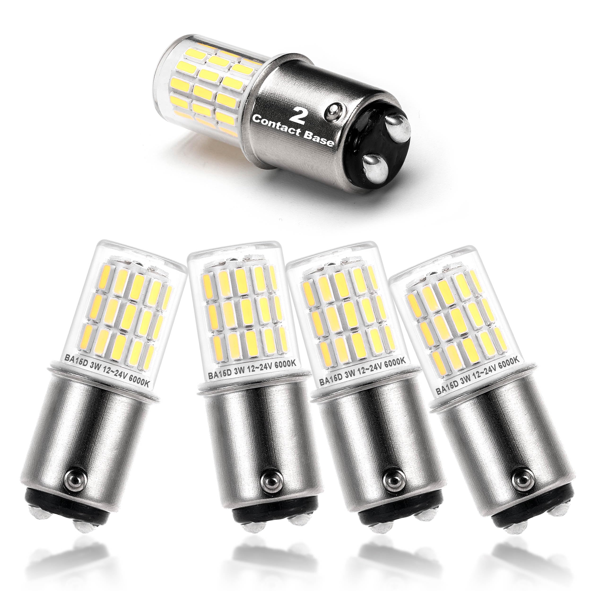 12V Ba15D Led Rv Camper Interior Light Bulbs,1076 1142 1176 S8 3W 6000K Daylight Bright White,Double Contact Dc Bayonet Base,Ac1