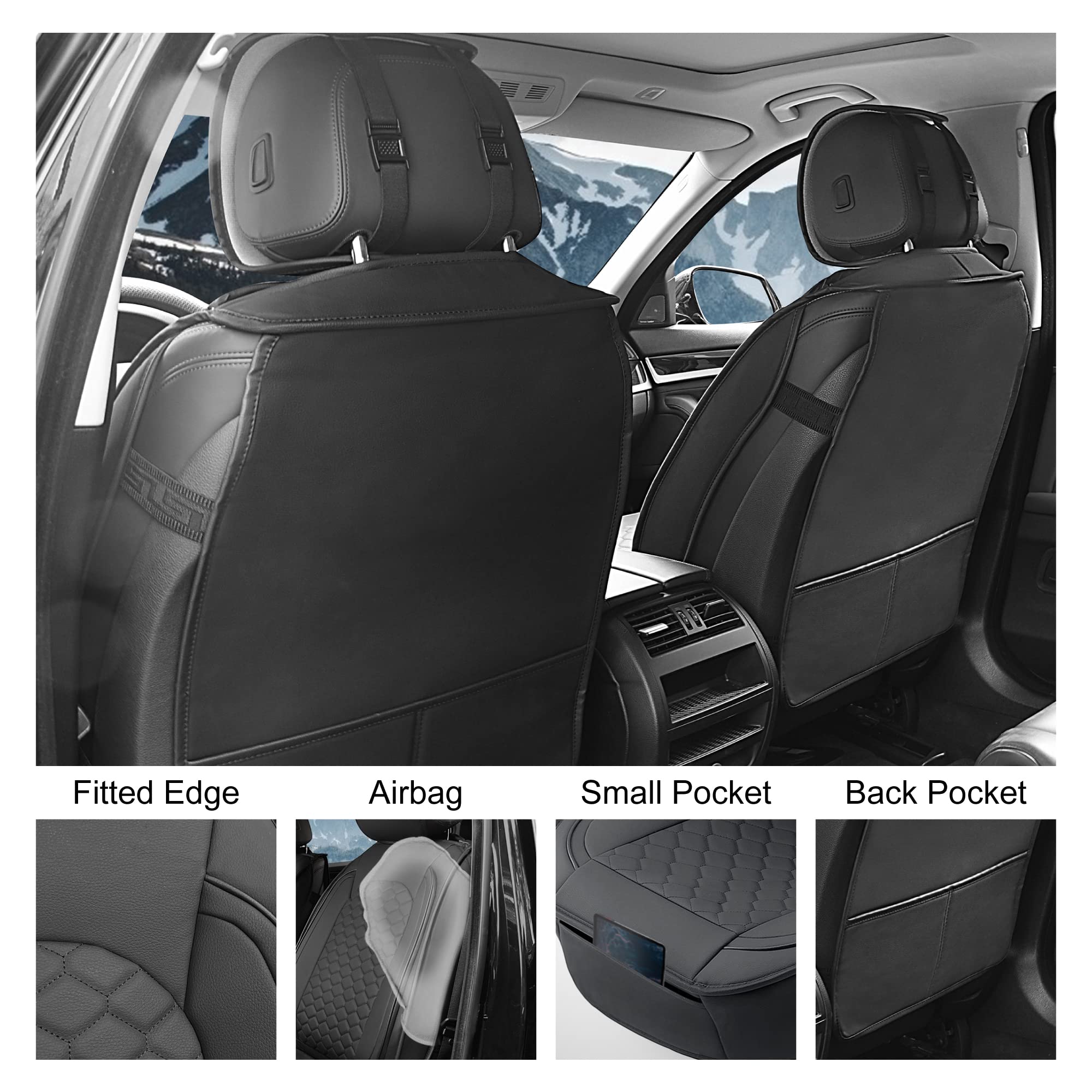 Elantrip Front Car Seat Covers, Luxury Faux Leather, Waterproof, Non-Slip, Black, Model 4801BK-1 (2PC) for Cars, Trucks & SUVs