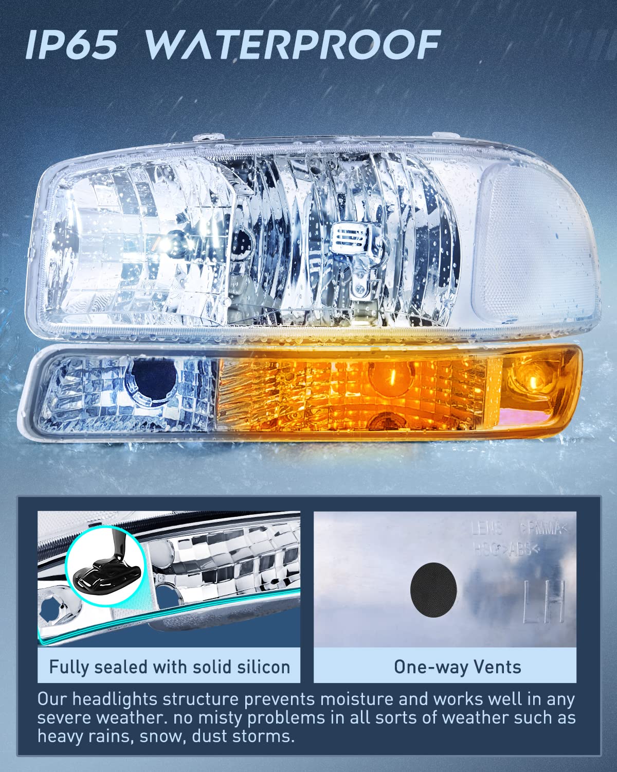 Nilight Headlight Assembly Compatible for 1999 2000 2001 2002 2003 2004 2005 2006 GMC Sierra Yukon, Chrome Housing Clear Corner