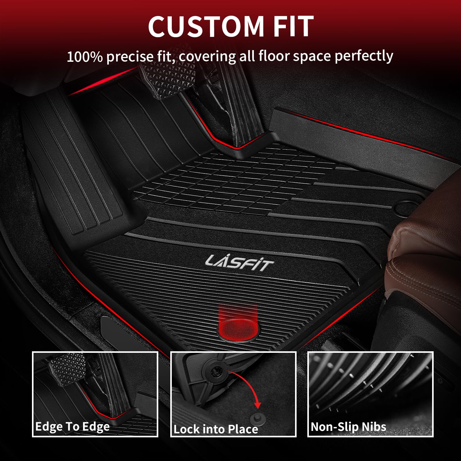 LASFIT TPE Floor Mats for BMW X5 (2019-2026) – All Weather, Custom Fit, Front & Rear Rows, Black, Model LL-BW03-BW11