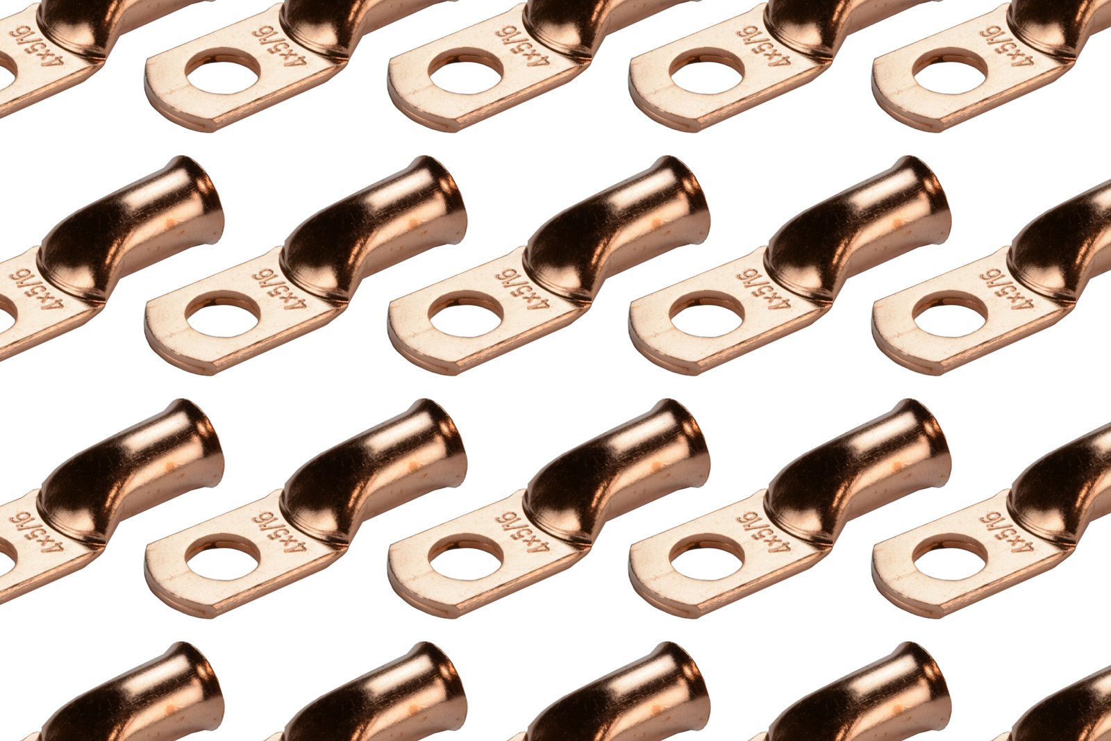 Temco 100 Pack Bare Copper Welding Battery Cable Ends, Lugs Terminal 4 Awg 5/16 '' Hole (6 Awg To 1/0 Awg Options Available)