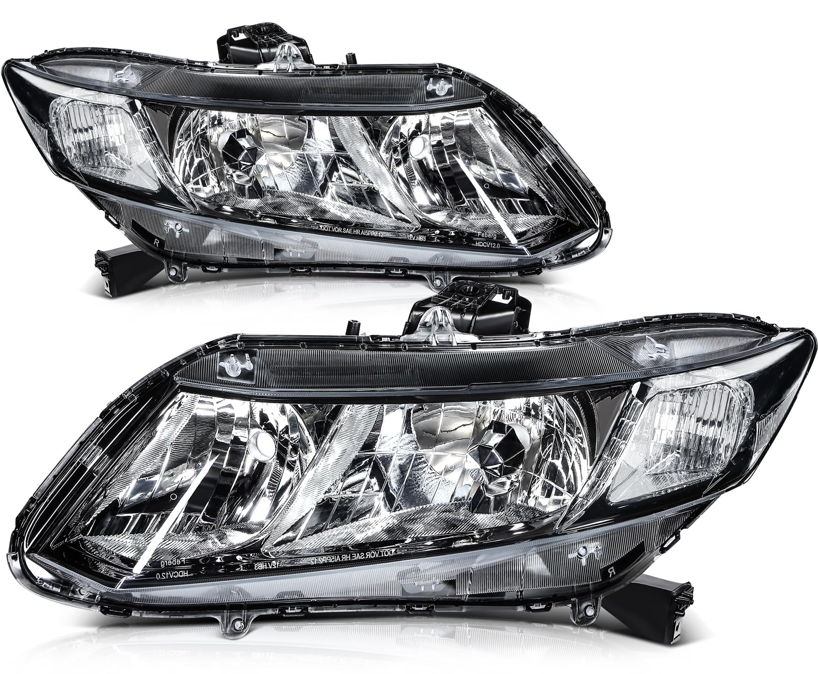 LSAILON Fit For Honda Civic 2012-2015 Headlight Assembly Clear Lens Black Housing Clear Reflector Driver and Passenger Side