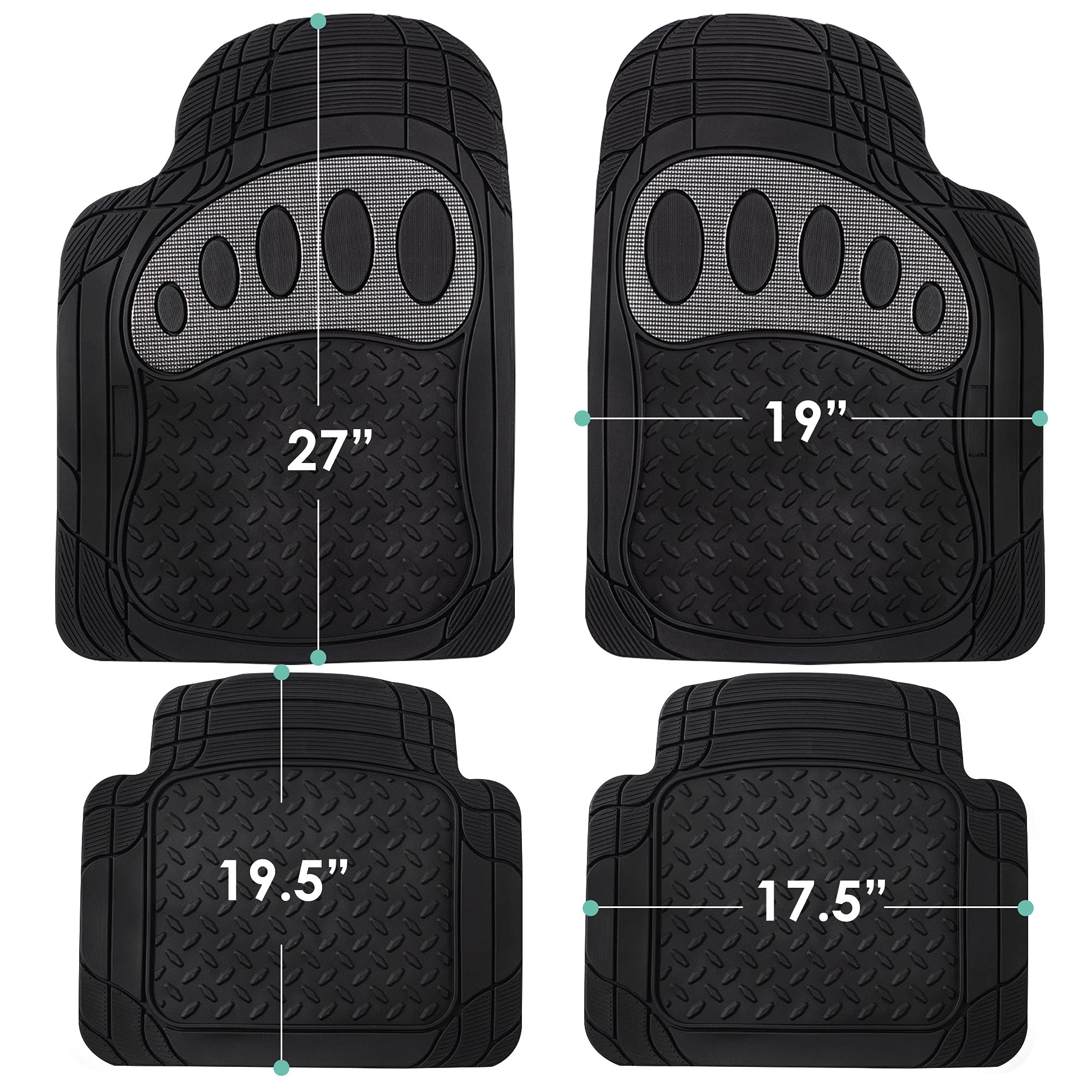 Fh Group Automotive Floor Mats - Heavy-Duty Footprint Design Rubber Floor Mats For Cars, Universal Fit Full Set, Climaproof Floo