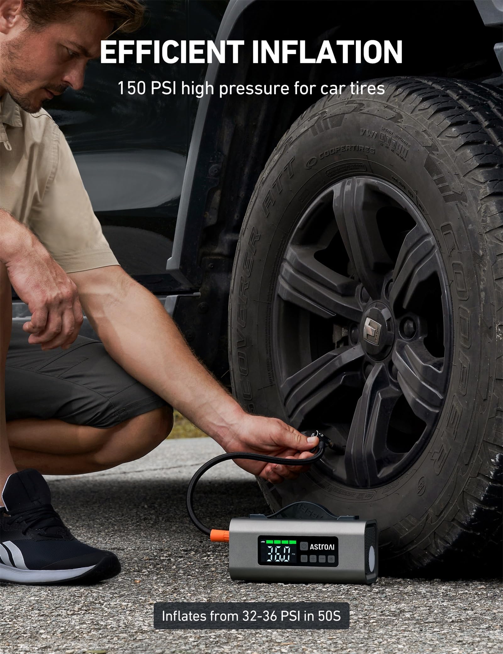 AstroAI Portable Car Jump Starter & Air Compressor 2500A, 150PSI, UL Certified, Grey, Model MF159