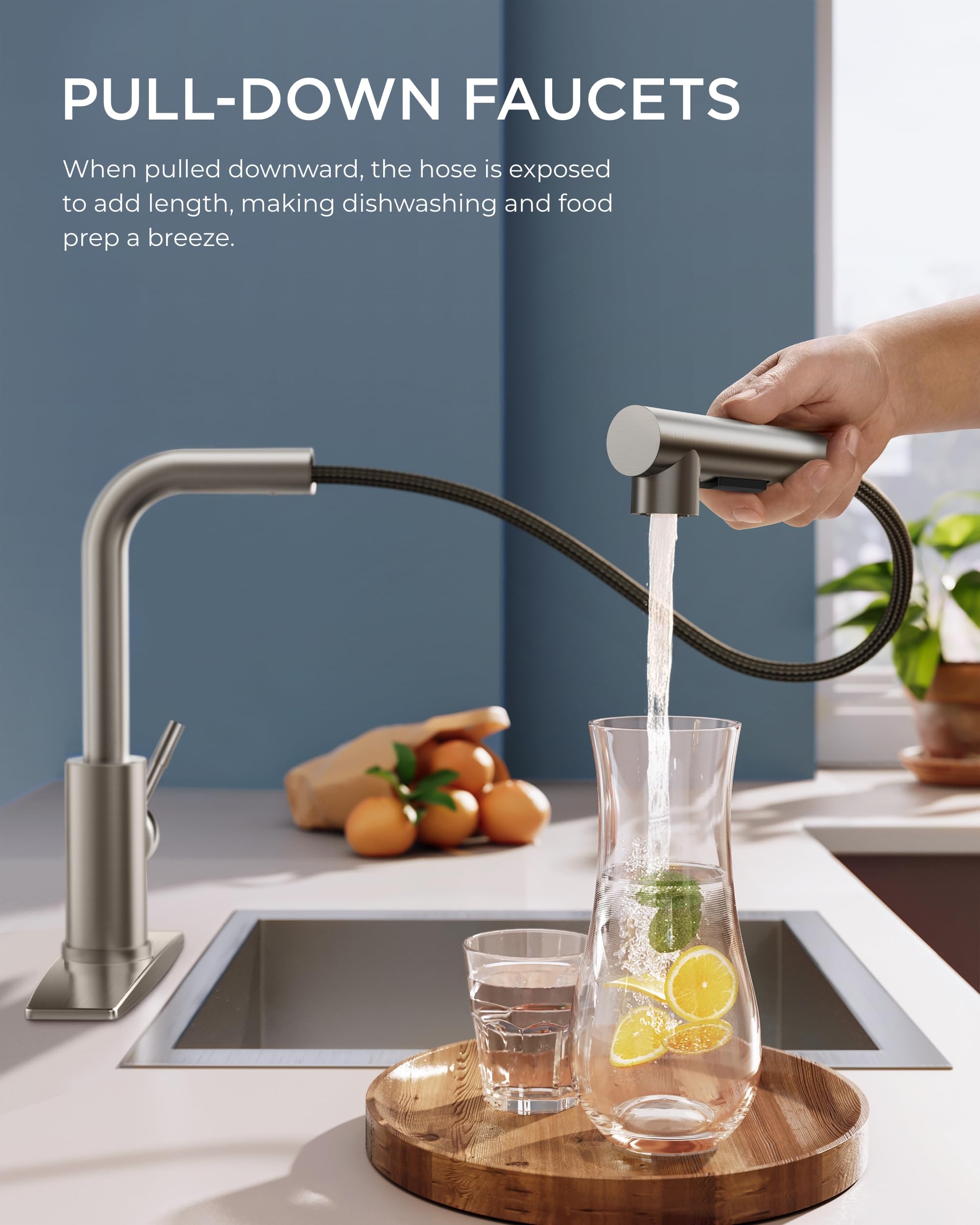 Forious Kitchen Faucets With Pull Down Sprayer, Single Handle Kitchen Sink Faucet With Pull Out Sprayer, Brushed Nickel