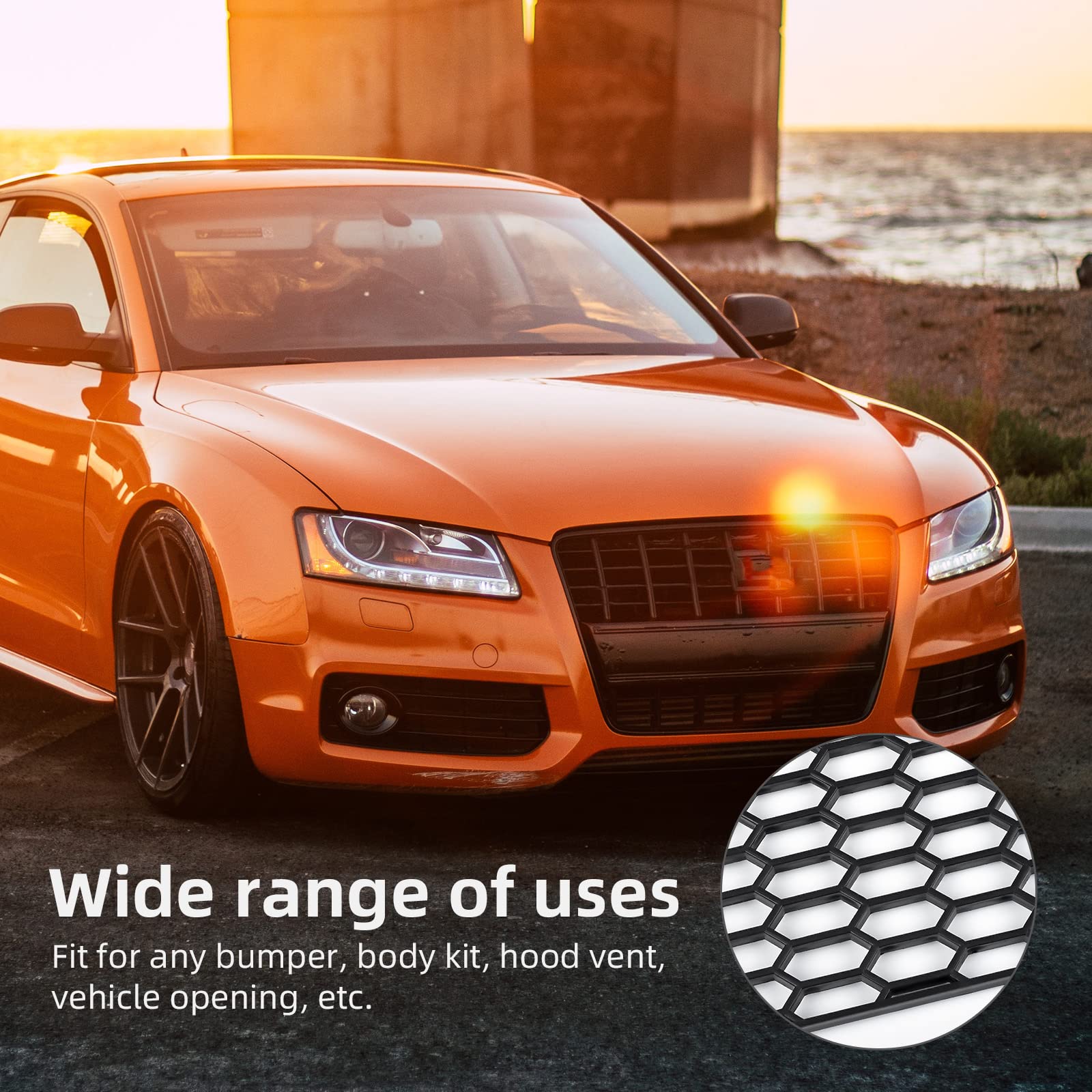 Aggauto 47'X16' Abs Plastic Universal Car Grill Mesh, Automotive Grille Insert Bumper Honeycomb Hole 11X30Mm Hex Grids Black
