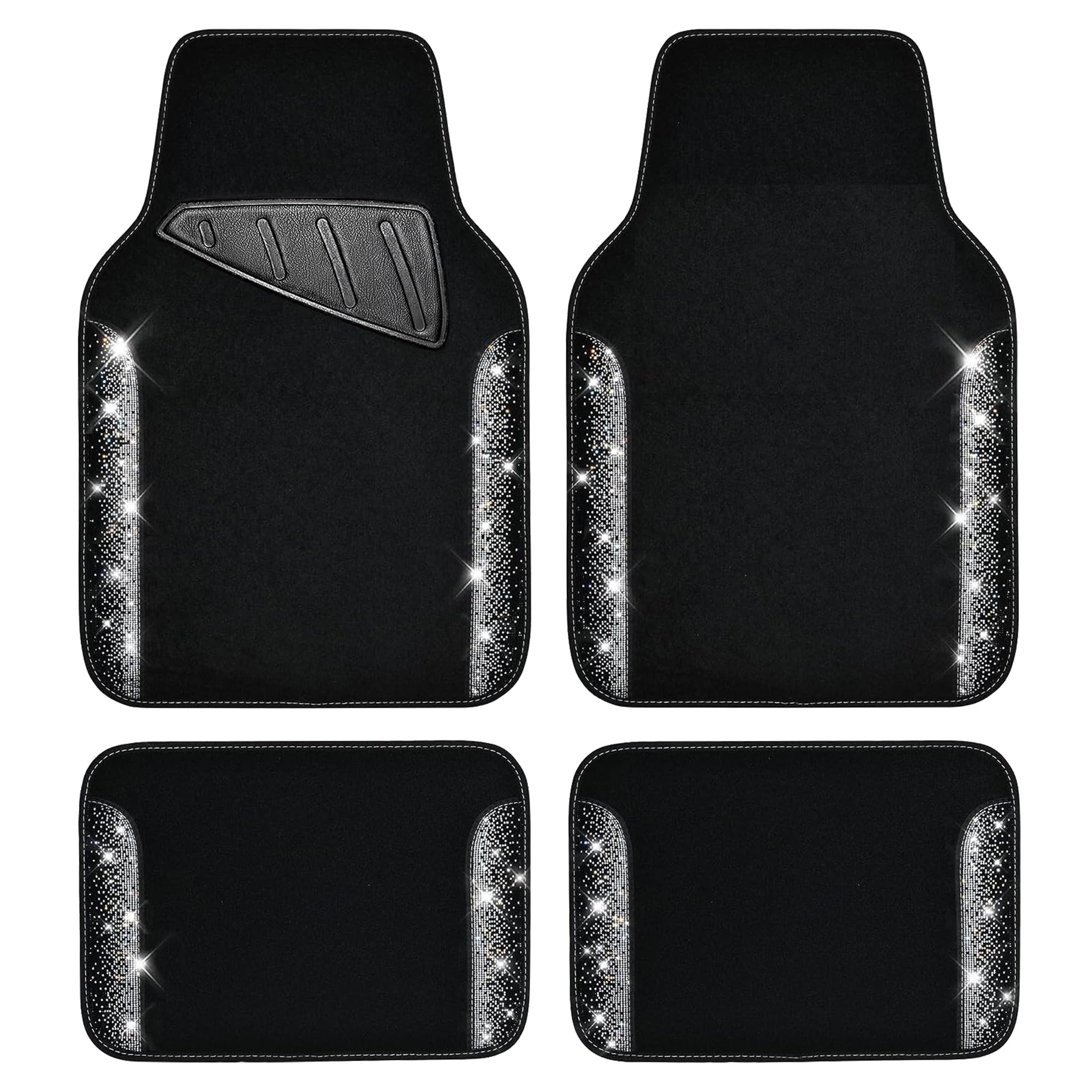 Car Pass Bling Car Mats Shining Diamond Carpet Crystal Rhinestone Sparkly Glitter Floor Mats With Anti-Slip Pvc Pad Universal Fi