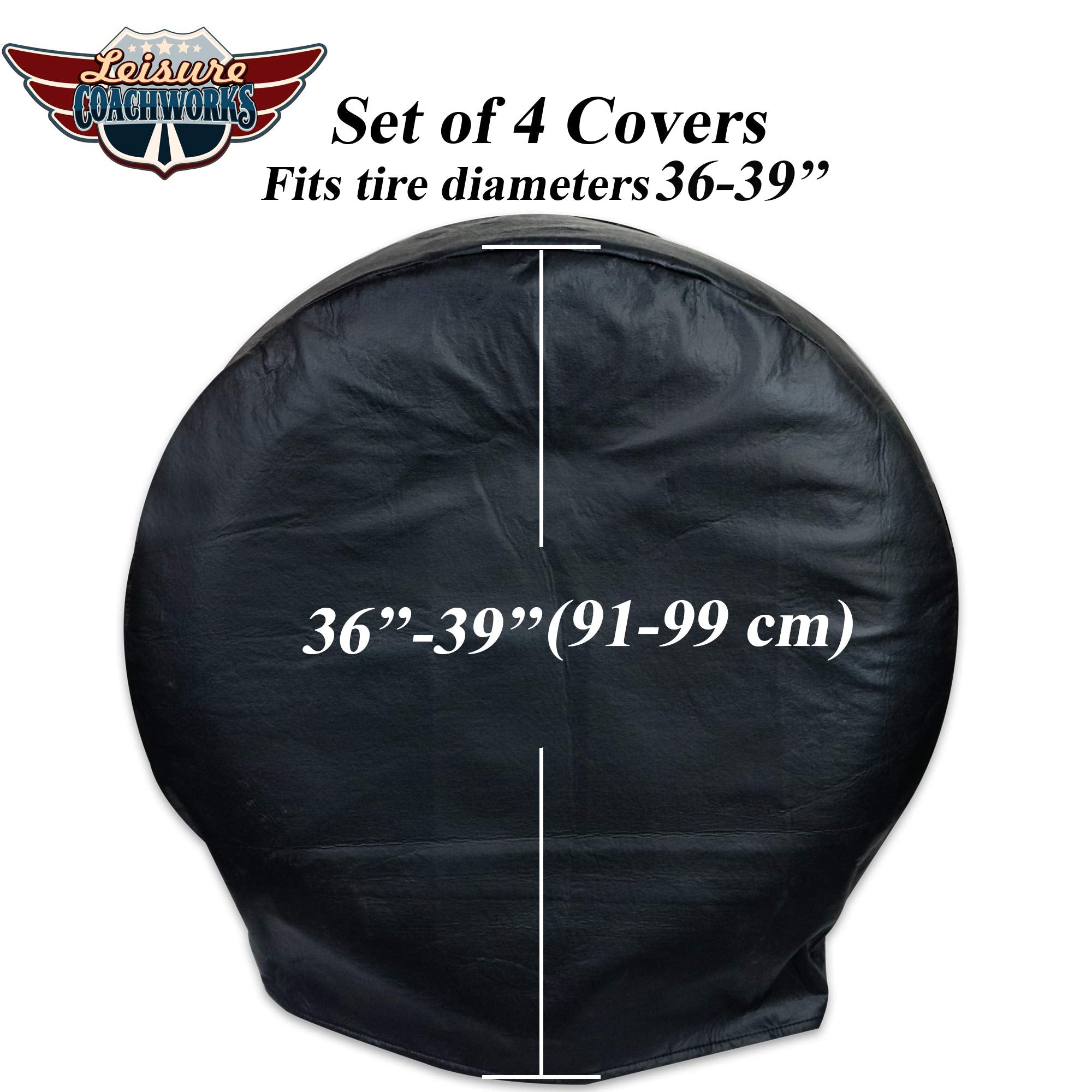 Leisure Coachworks Tire Covers, Set of 4, Waterproof Vinyl, Fits 36"-39" Tires, Black, Model: Tire Cover-Vinyl