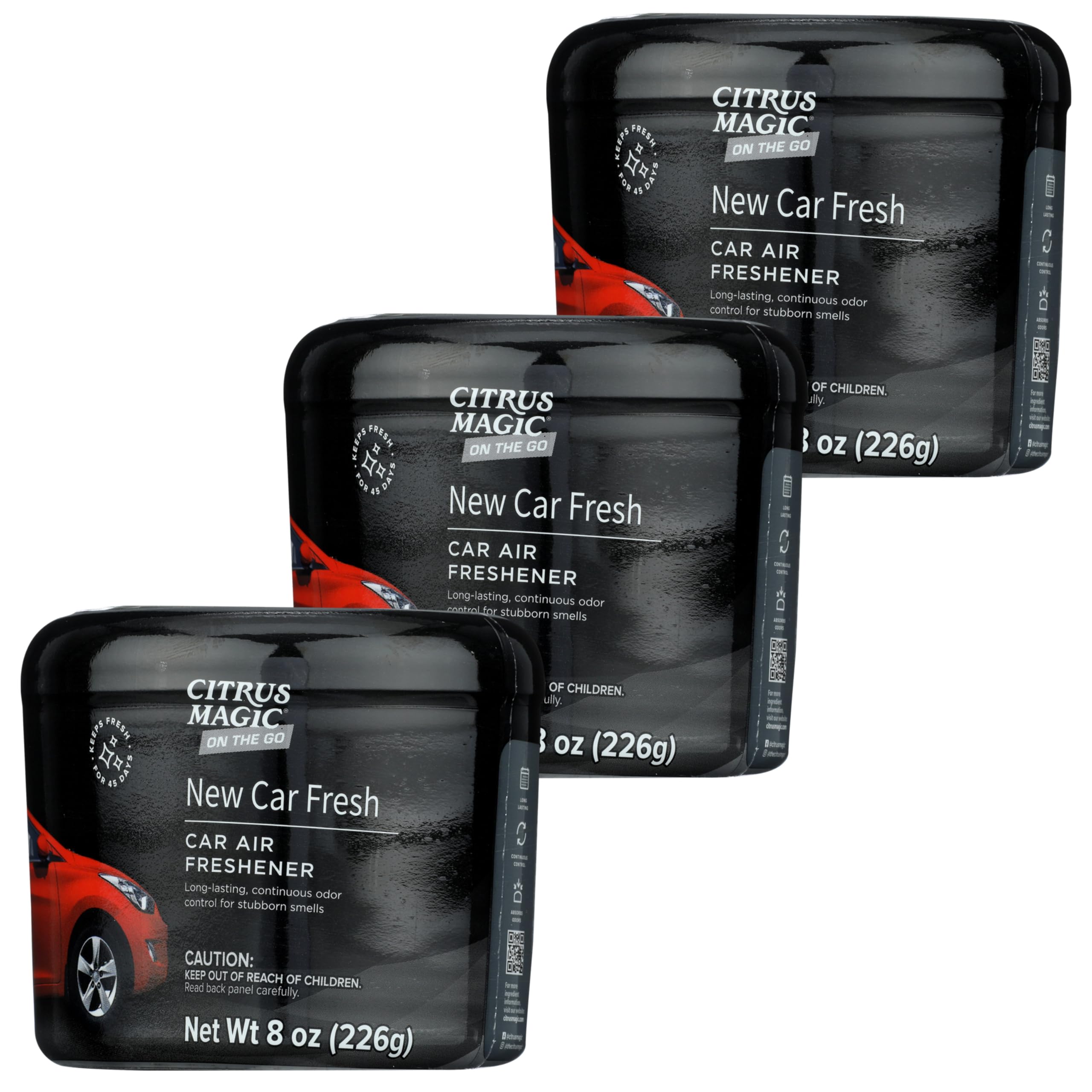Citrus Magic On The Go Odor Absorbing Solid Air Freshener, Luxurious New Car, 8-Ounce, Pack Of 3