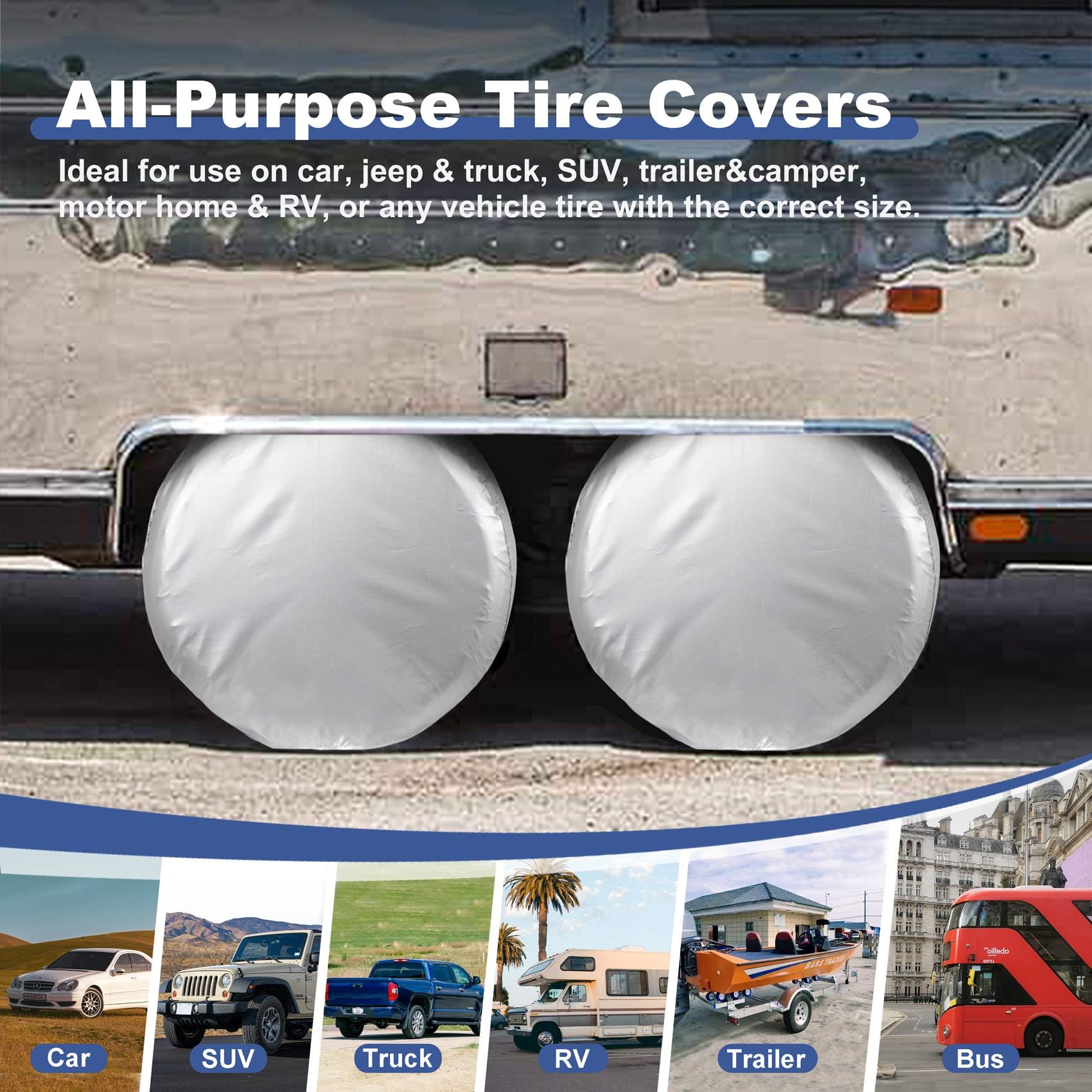 Explore Land Weatherproof Tire Covers 4 Pack Alumium Wheel Protector For Truck, Suv, Trailer, Camper, Rv,S (Fits Diameter 32 ''-