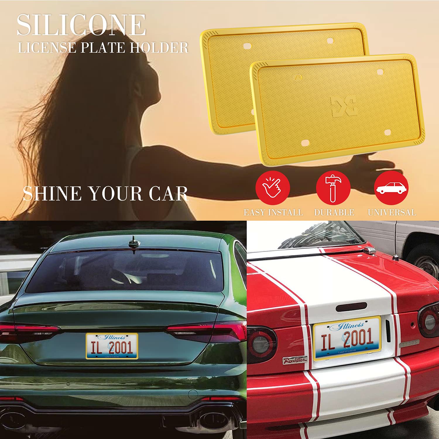 Xclpf Silicone License Plate Frame Covers 2 Pack- Front And Back Car Plate Bracket Holders. Rust-Proof, Rattle-Proof, Weather-Pr