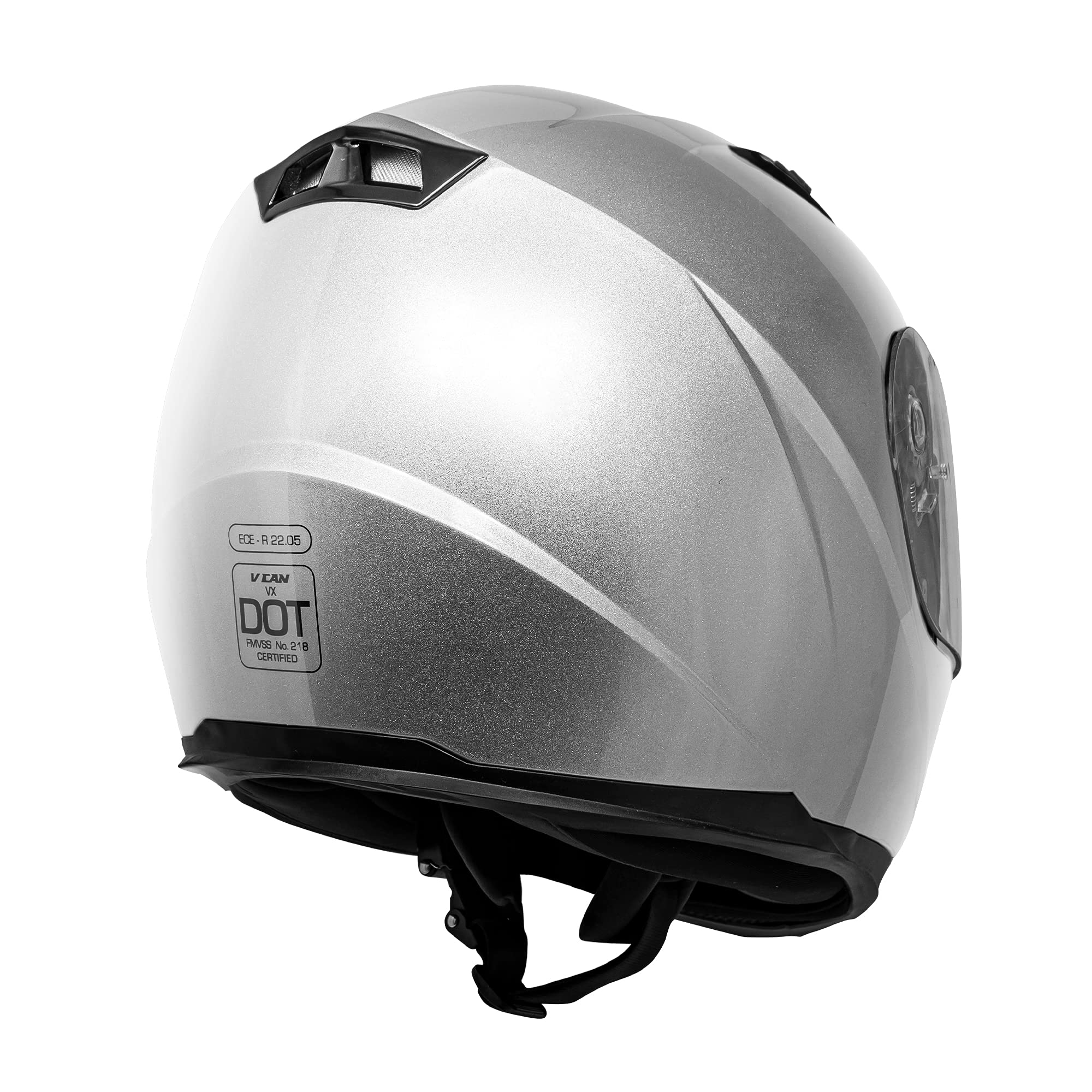 Vcan Vx Lightweight Full Face Motorcycle Street Bike Helmet With Extra Tinted Visor Dot Approved (Silver, Medium)