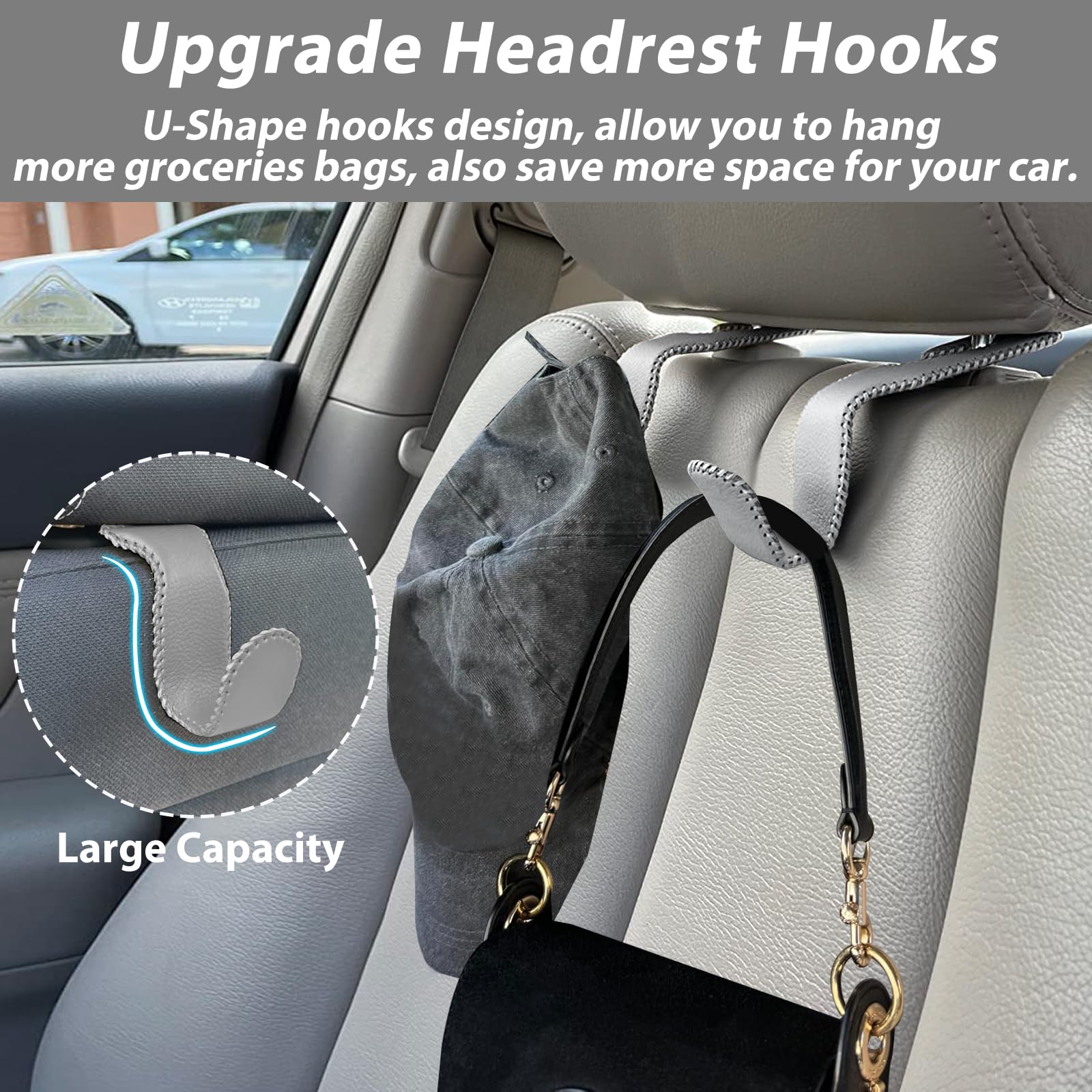 Etre Jeune Purse Hook for Car, Leather Back Seat Headrest Hooks Hanger Holder Hook for Hanging Purses and Bags and Baby Towel, 4