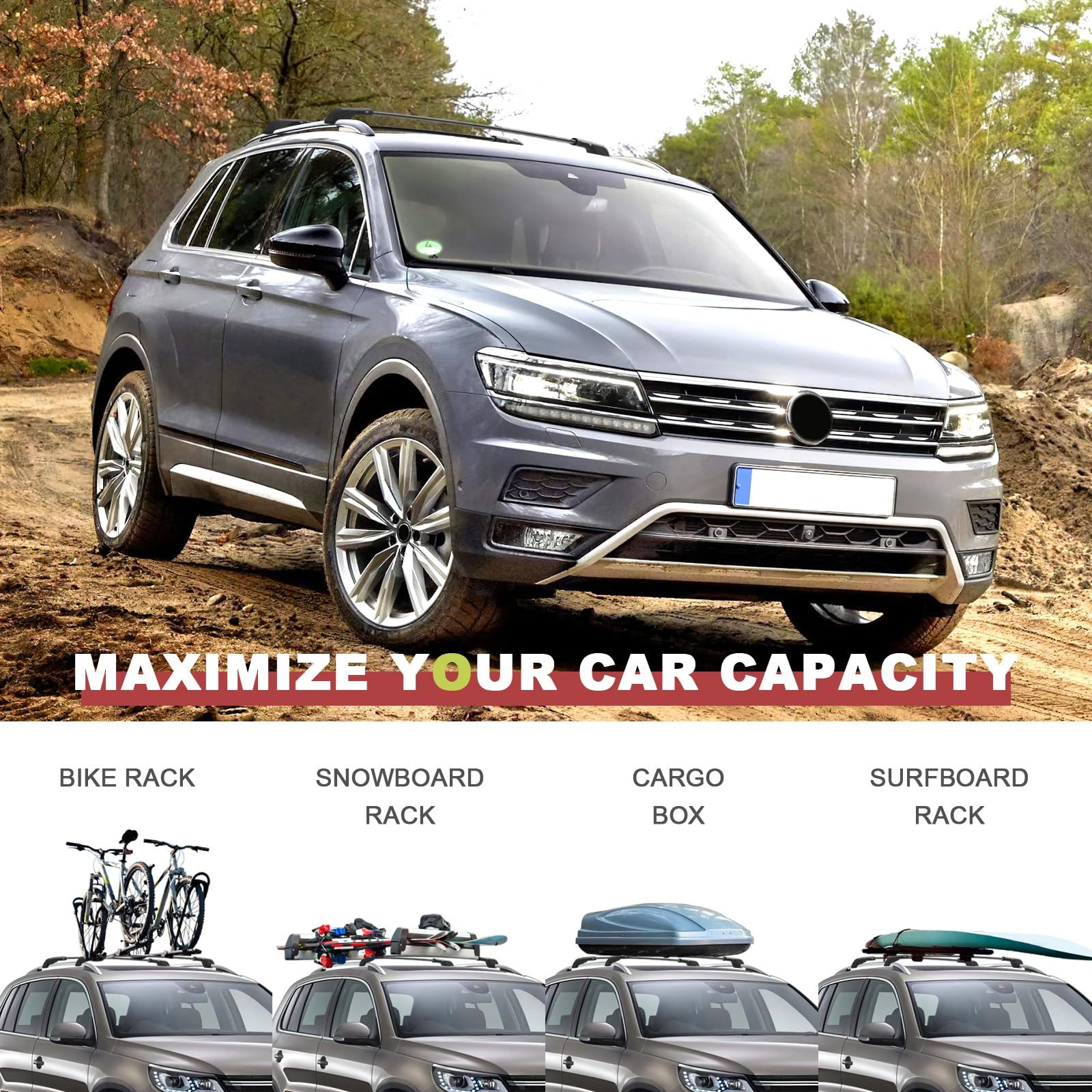 Kinggeri Lockable 220Lbs Roof Rack Cross Bars Compatible With Volkswagen Vw Tiguan 2018-2024 And Taos 2022-2024, Heavy Duty Anti