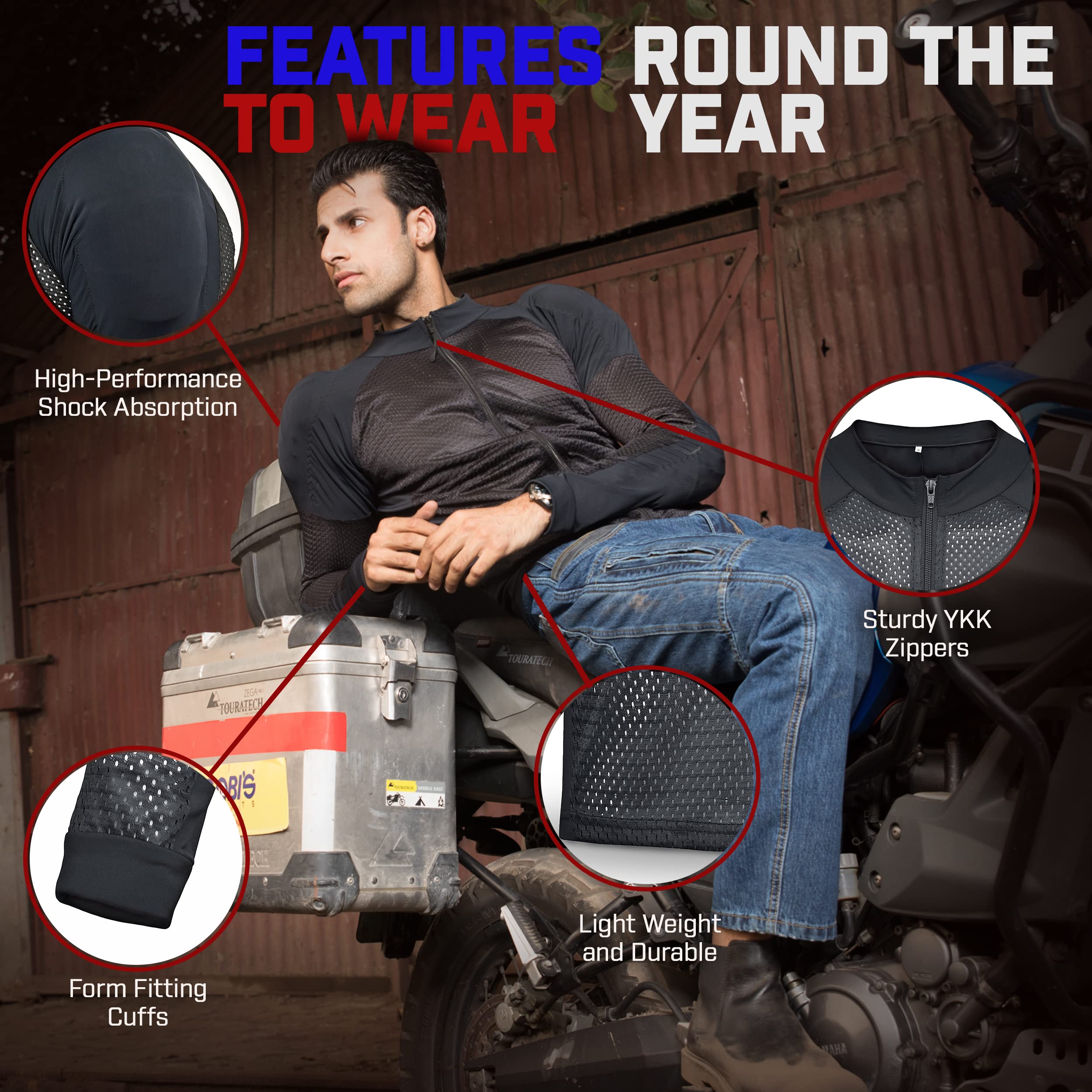 Wicked Stock Mesh Armored Motorcycle Shirt For Men & Women - Ce Level 2 Mesh Motorcycle Protective Shirt For Summer - Soft, Stretchy & Lightweight Motorcycle Armored Shirt With Removable Padding
