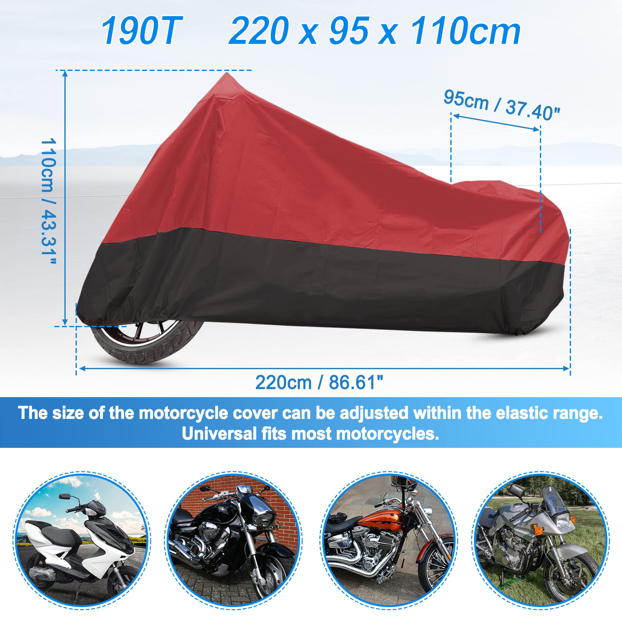 Uxcell Motorcycle Cover Motorbike Full Cover Outdoor Rain Dust Protector 190T L Red Black For Touring Cruiser Scooters Universal