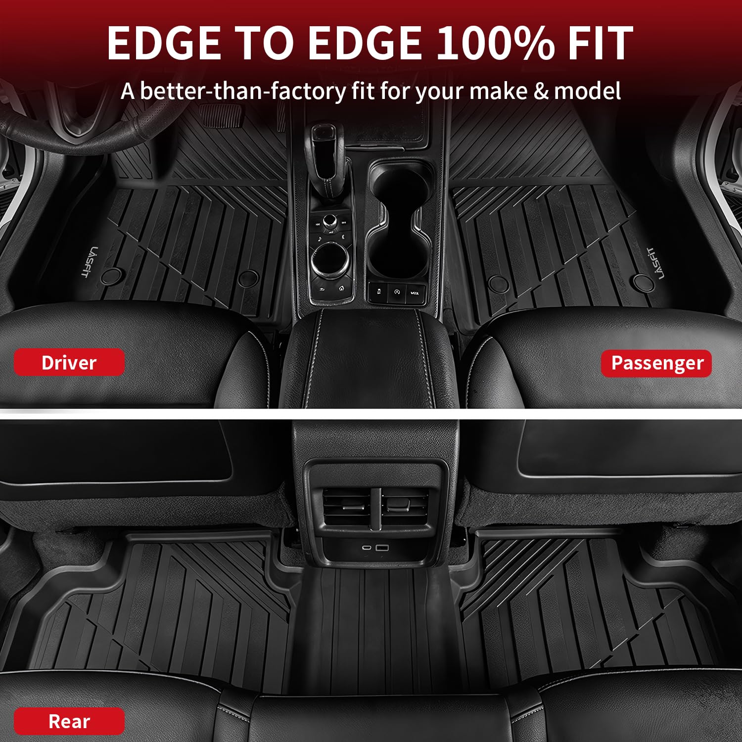 Lasfit Floor Mats For Cadillac Xt4 2019-2025, All Weather Tpe Custom Fit Automotive Floor Mats For Cars, 1St And 2Nd Row Car Flo