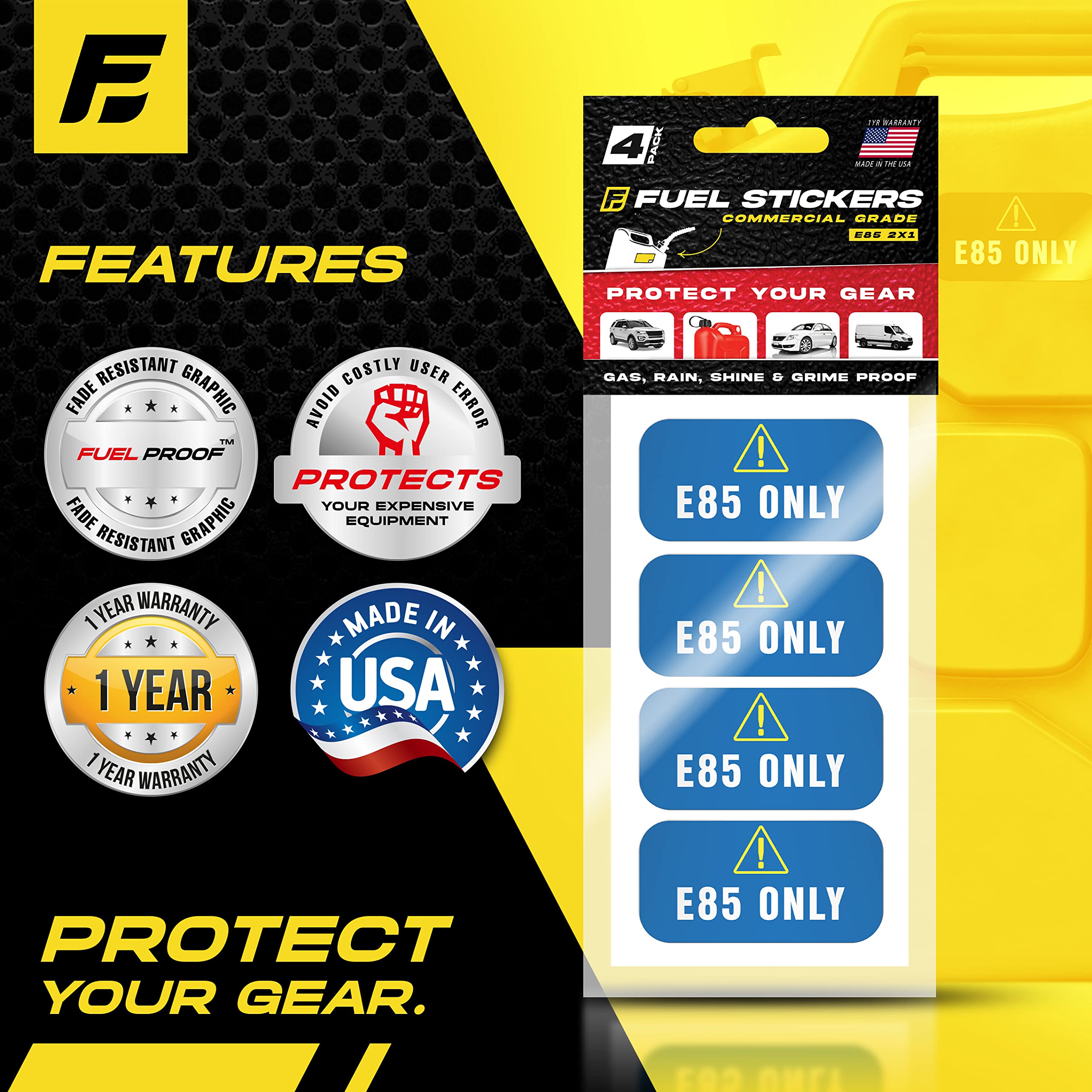 E85 Stickers, Flex Fuel Label For Vehicles, Rental Cars, Fleet Trucks And Suvs - Weather Proof, Extreme Stick, Flex Fuel Decals By Fuel Stickers - Usa Made (2X1 Inch), 20 Labels